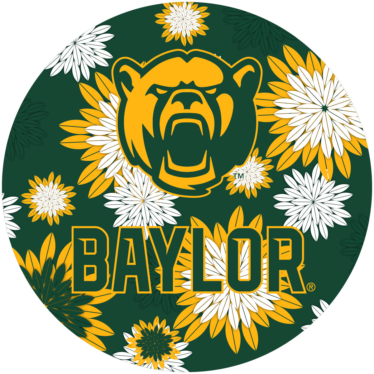 Baylor Bears NCAA Collegiate Trendy Floral Flower Fashion Pattern 4 Inch Round Decal Sticker