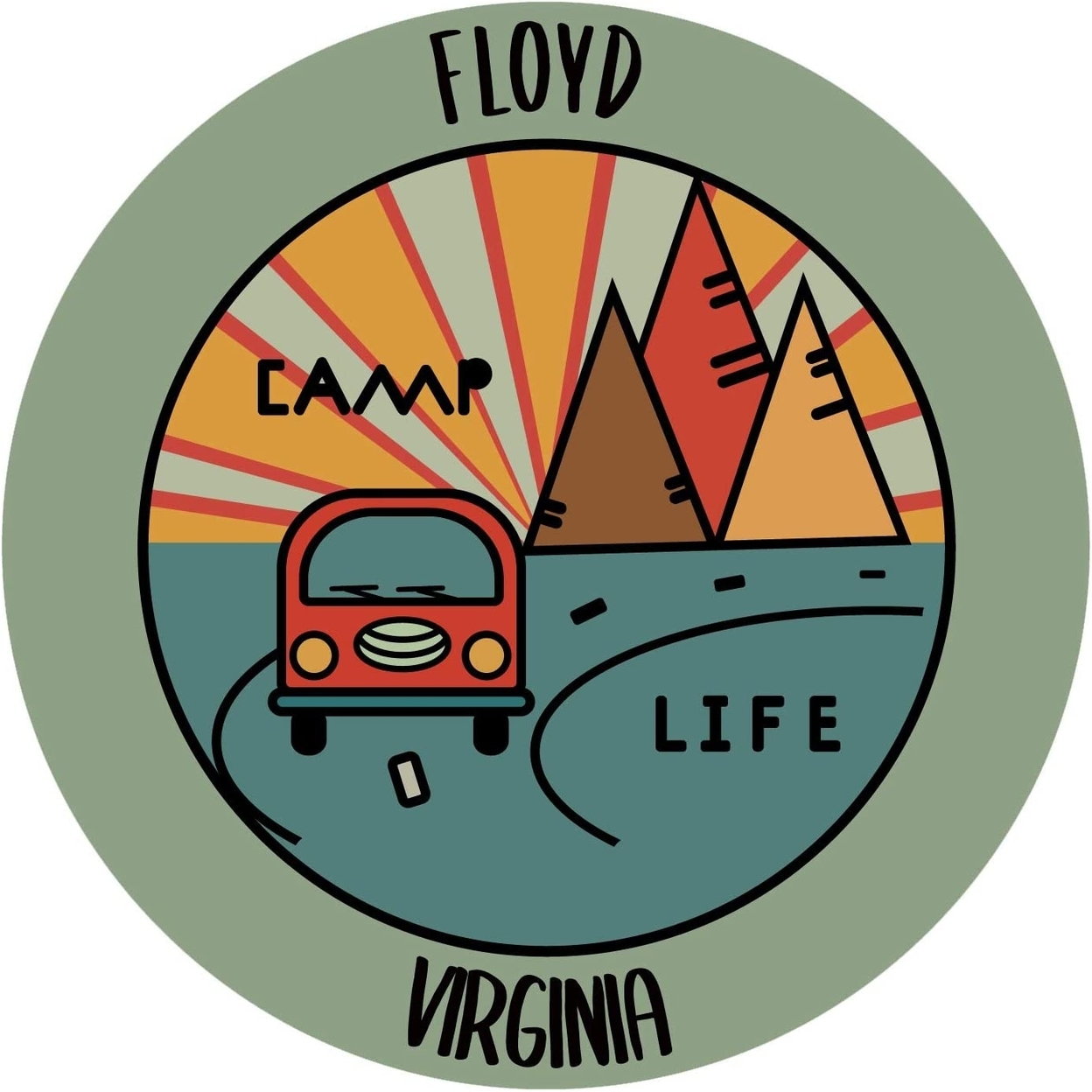 Floyd Virginia Camp Life Souvenir Decorative Stickers Choice Of Size - Single Unit, 2-Inch