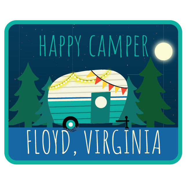 Floyd Virginia Happy Camper Mountains Souvenir Decorative Stickers Choice Of Size - Single Unit, 2-Inch