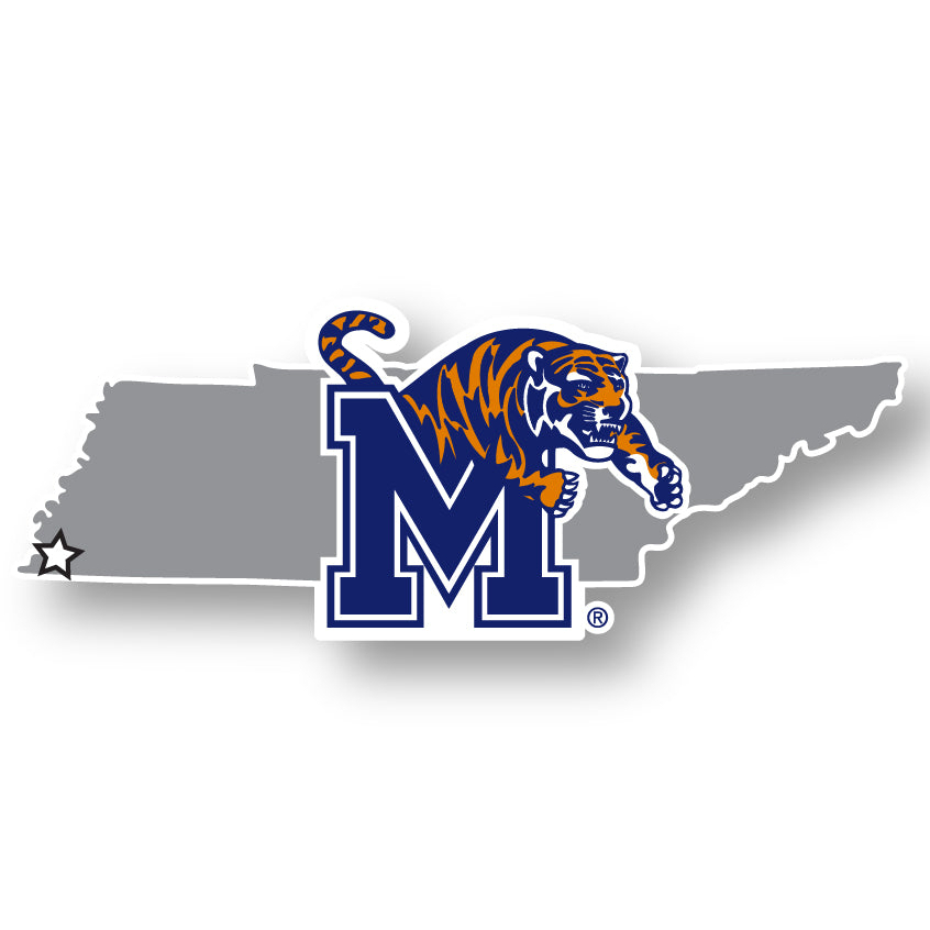 Memphis Tigers 4 Inch State Shape Vinyl Decal Sticker