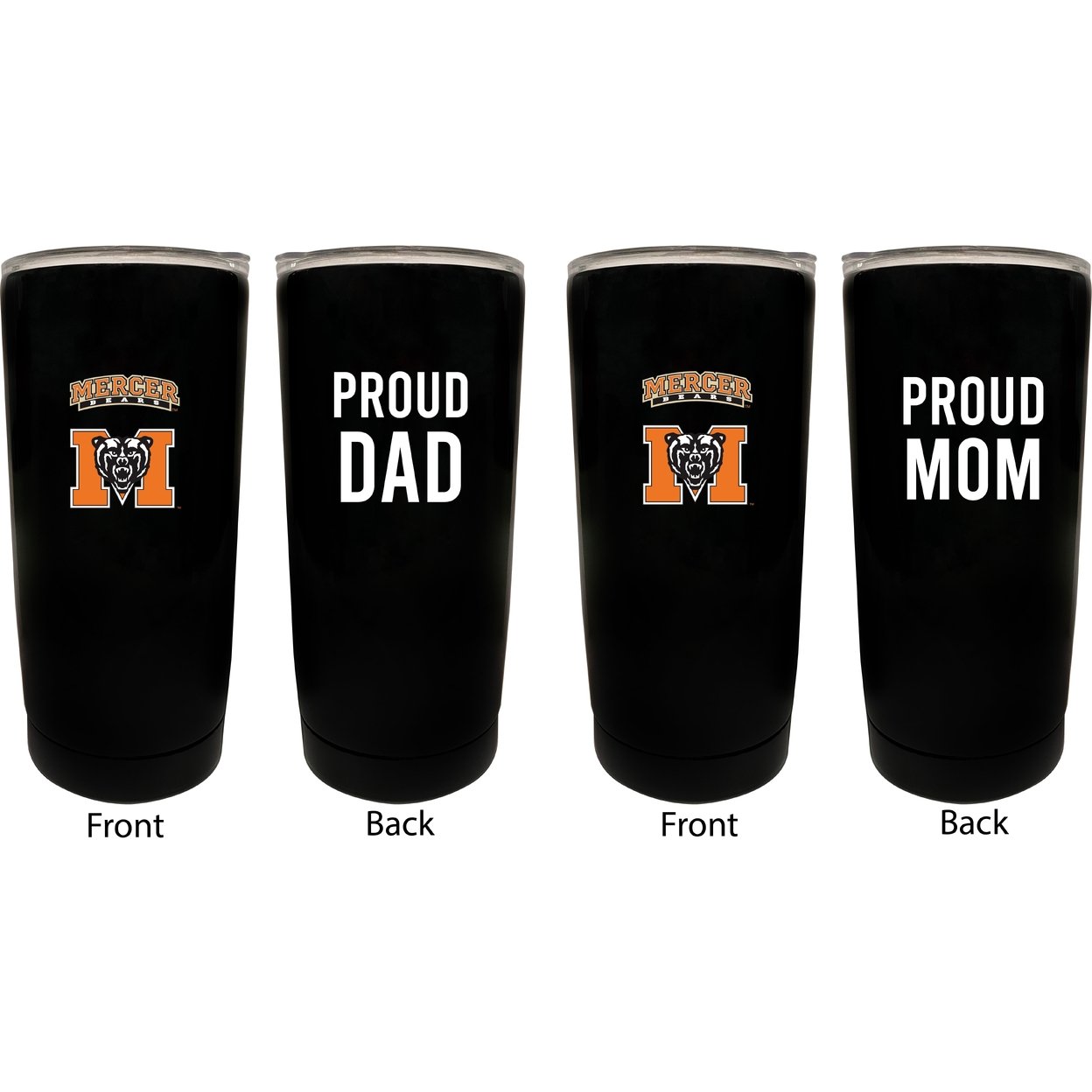 Mercer University Proud Mom And Dad 16 Oz Insulated Stainless Steel Tumblers 2 Pack Black.