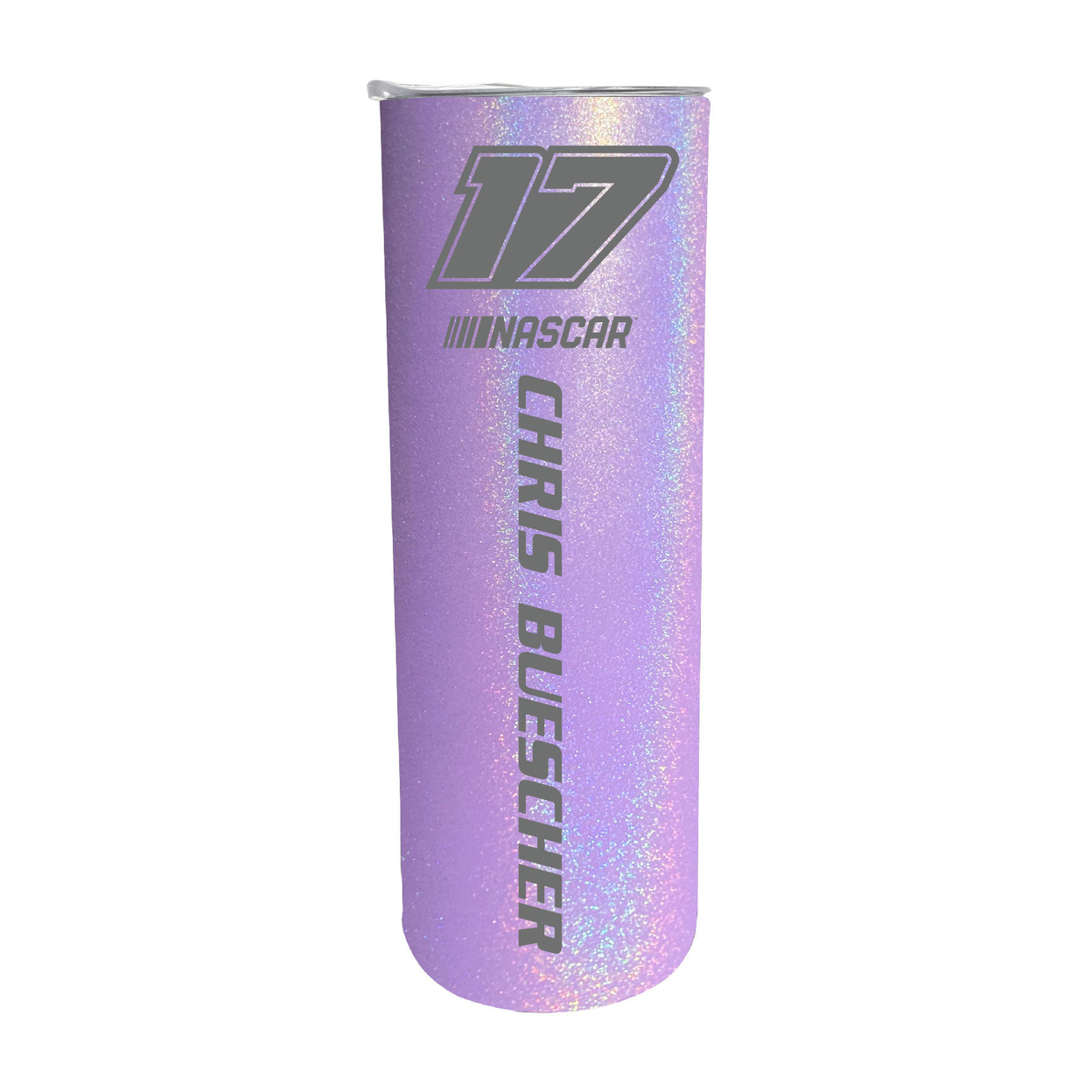 NASCAR #17 Chris Buescher 20 Oz Insulated Stainless Steel Skinny Tumbler - Rainbow Glitter Purple