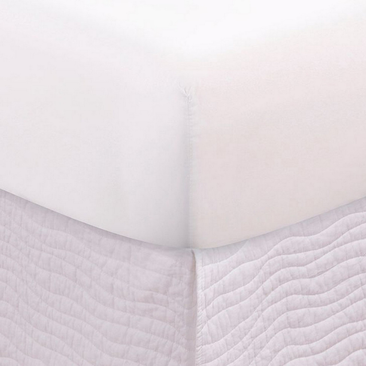 Sima Seashell Quilted Twin Bed Skirt, Cotton Fill, Triple Layered, White-Saltoro Sherpi