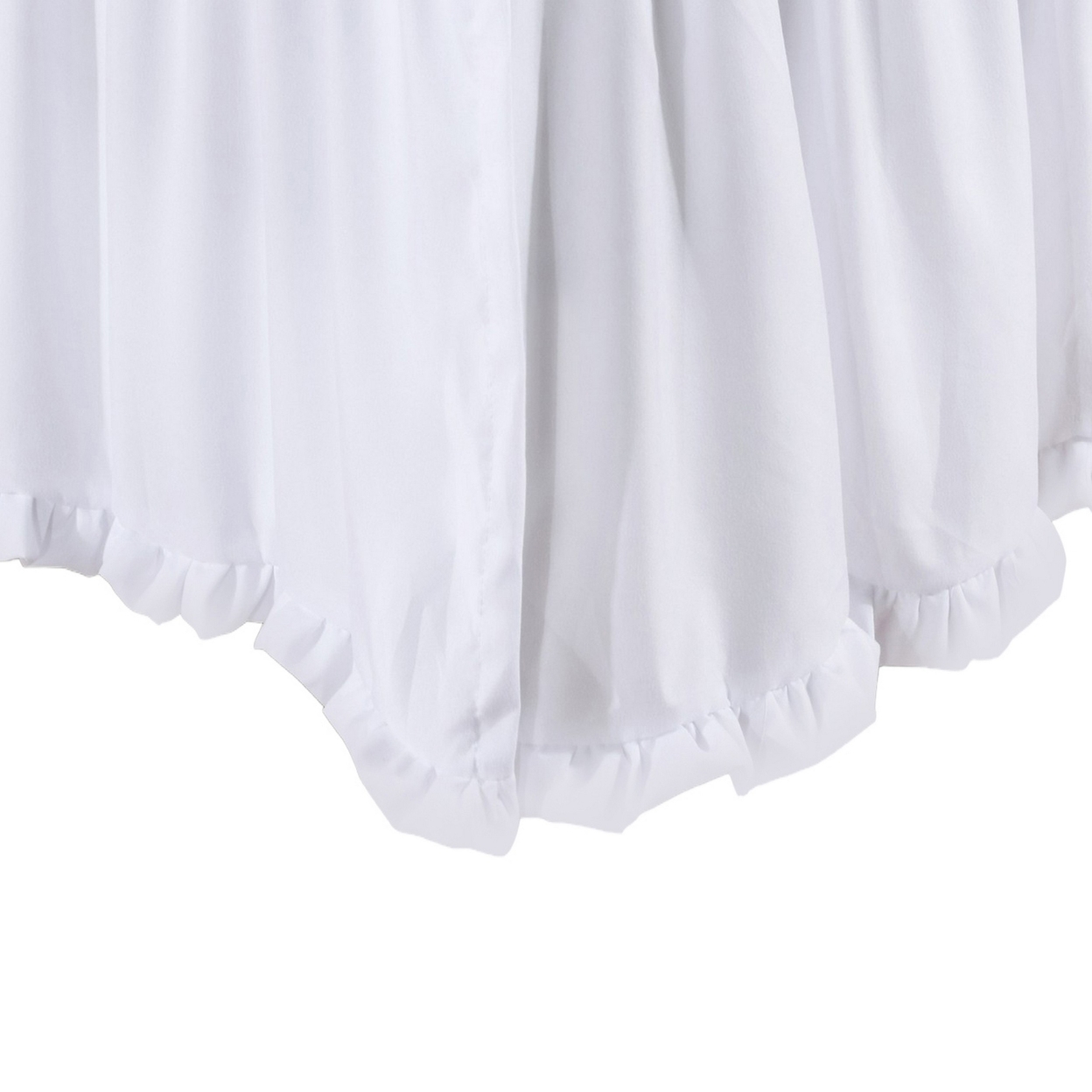 Mora Queen Bed Skirt, Polyester Platform, Ruffle Edge Split Corners, White -Saltoro Sherpi