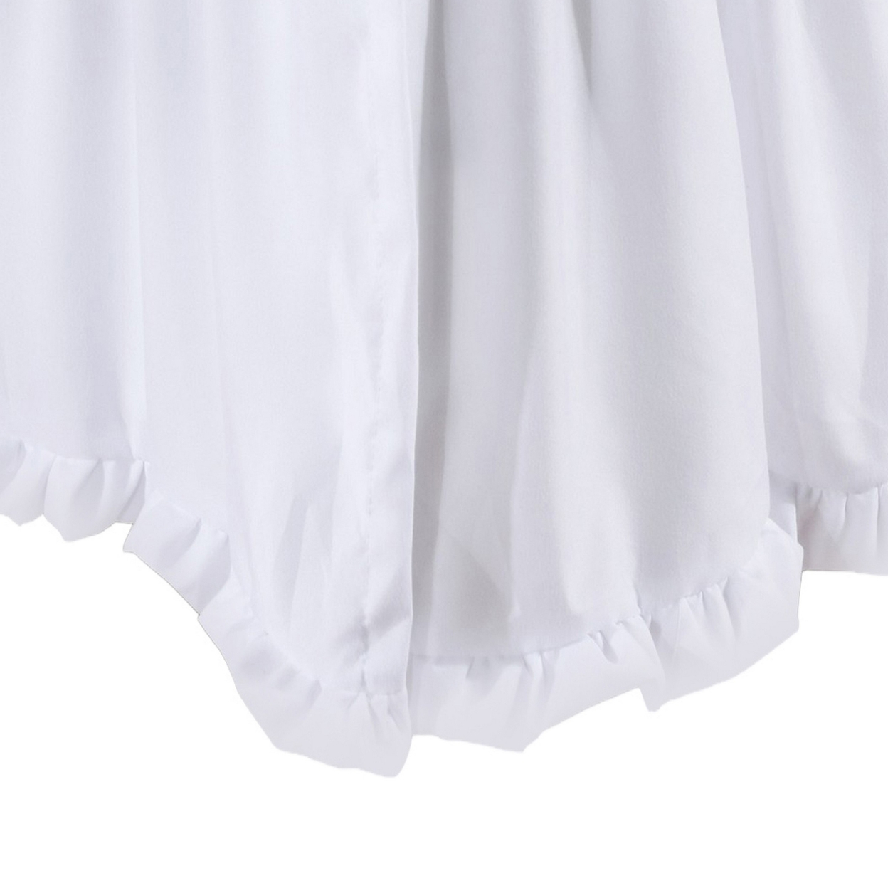 Mora Full Bed Skirt, Polyester Platform, Split Corners, Ruffle Edge, White -Saltoro Sherpi