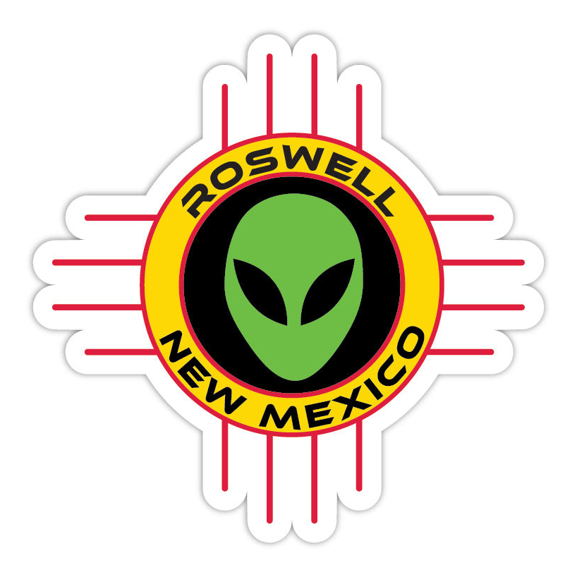 Roswell New Mexico Souvenir State Flag Zia Alien Decal Sticker - 3 Inch