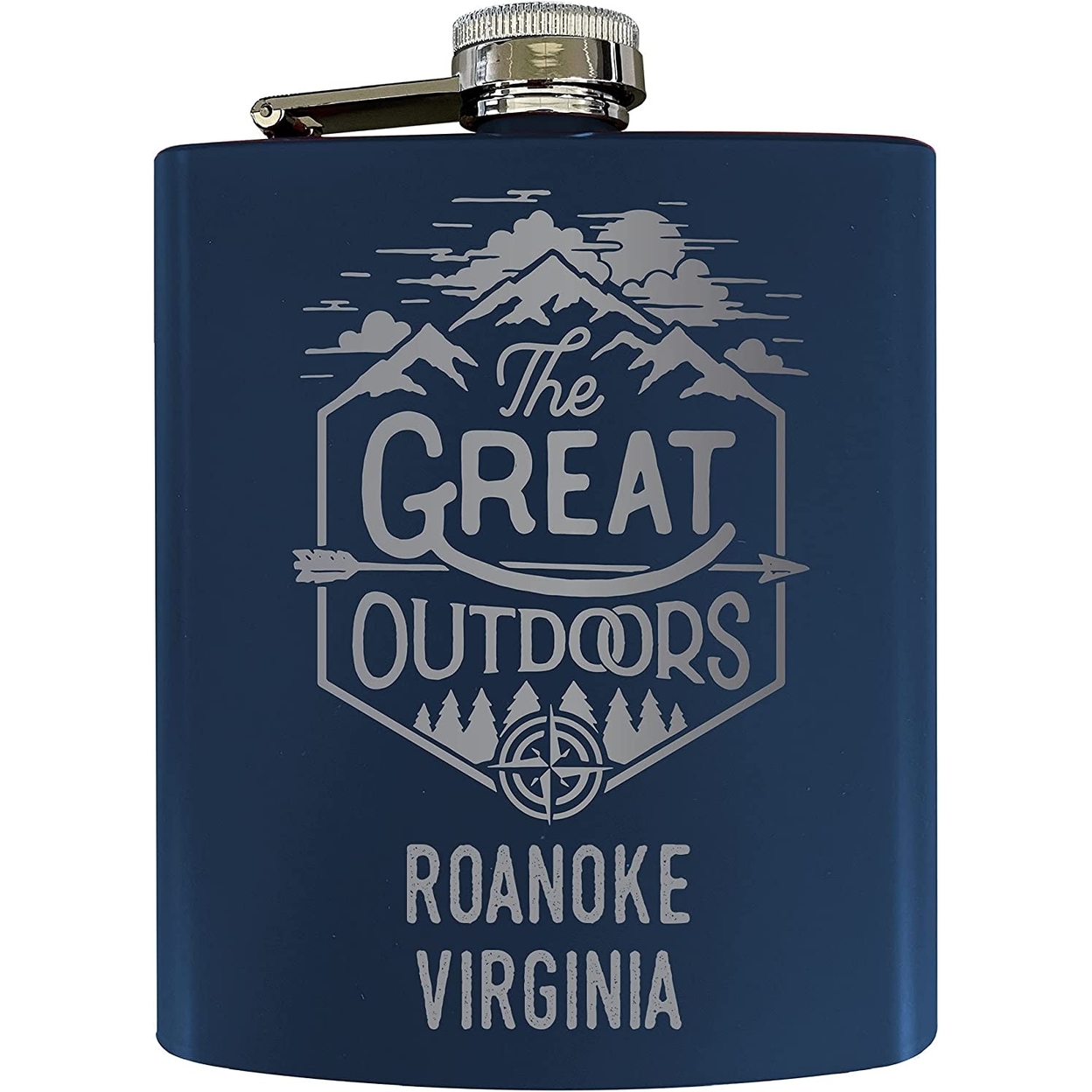 Roanoke Virginia Laser Engraved Explore The Outdoors Souvenir 7 Oz Stainless Steel Flask - Navy