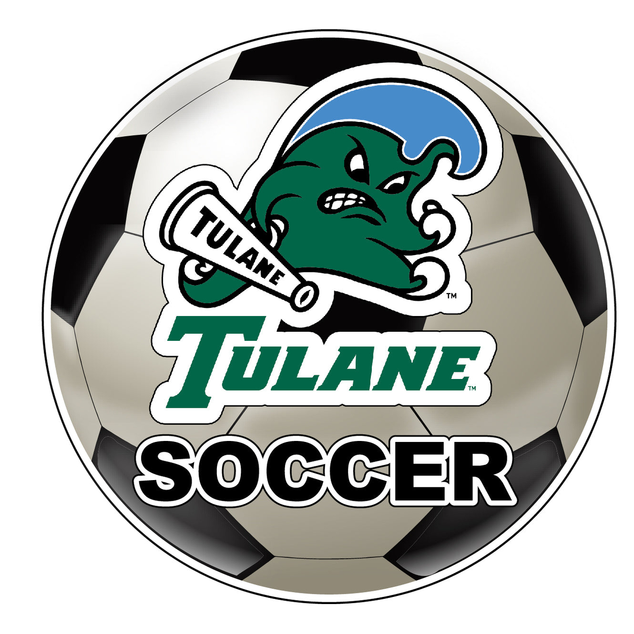 Tulane University Green Wave 4-Inch Round Soccer Ball Vinyl Decal Sticker