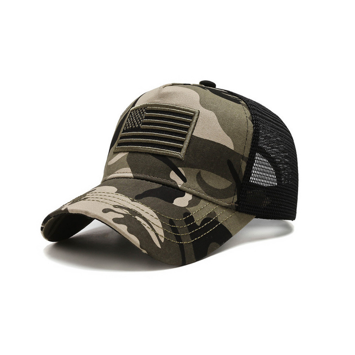 American Flag Trucker Hat With Adjustable Strap - Camo-Green Flag