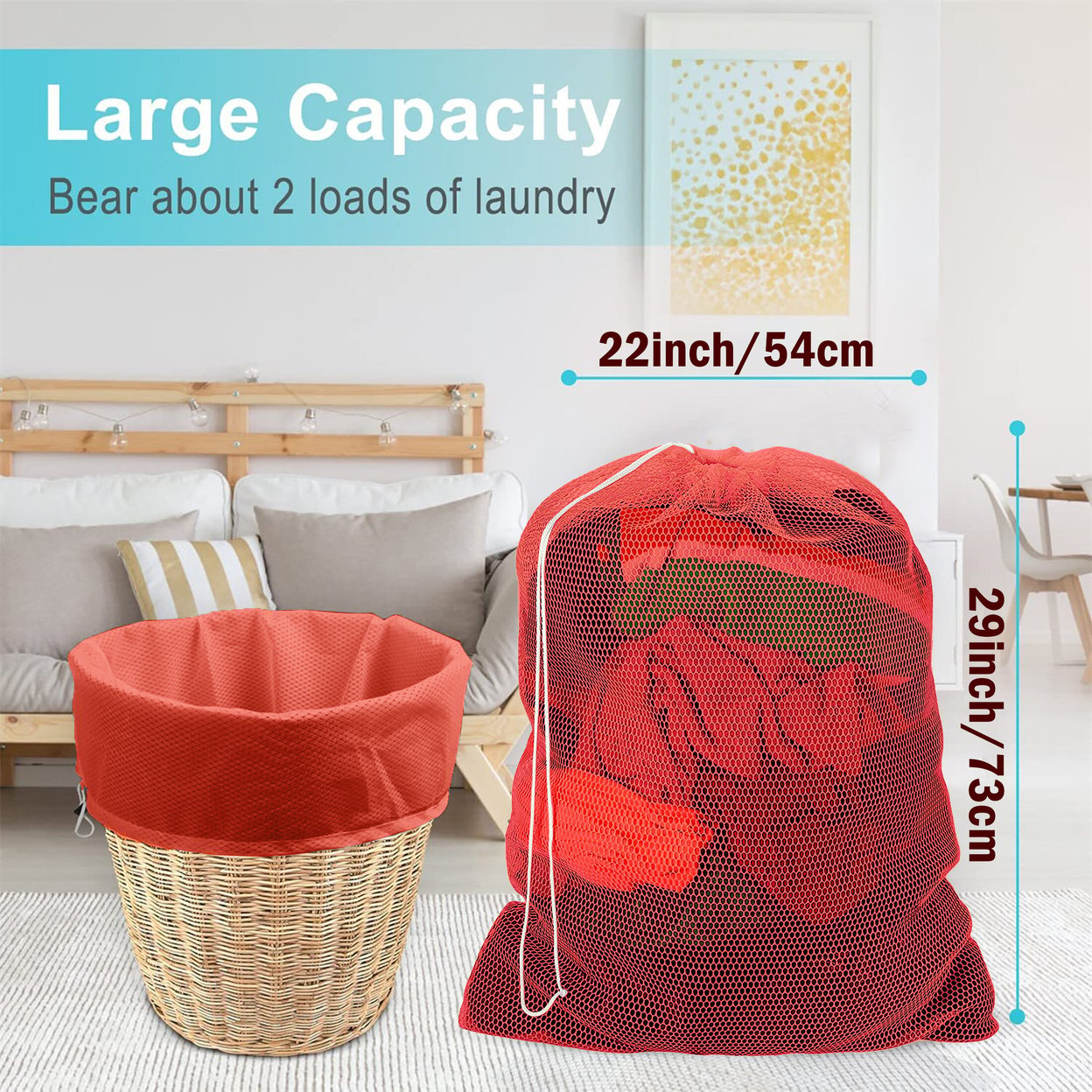 Durable Lightweight Long Lasting Multi-Purpose Locking Drawstring Closure Mesh Laundry Bag - Pink