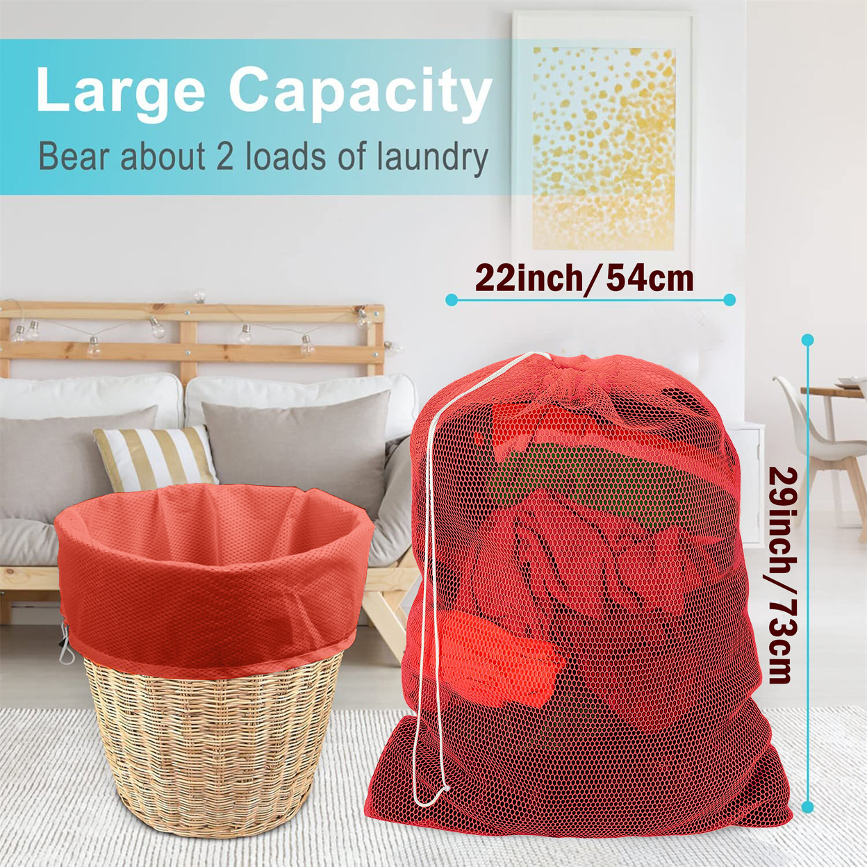 Durable Lightweight Long Lasting Multi-Purpose Locking Drawstring Closure Mesh Laundry Bag - Red