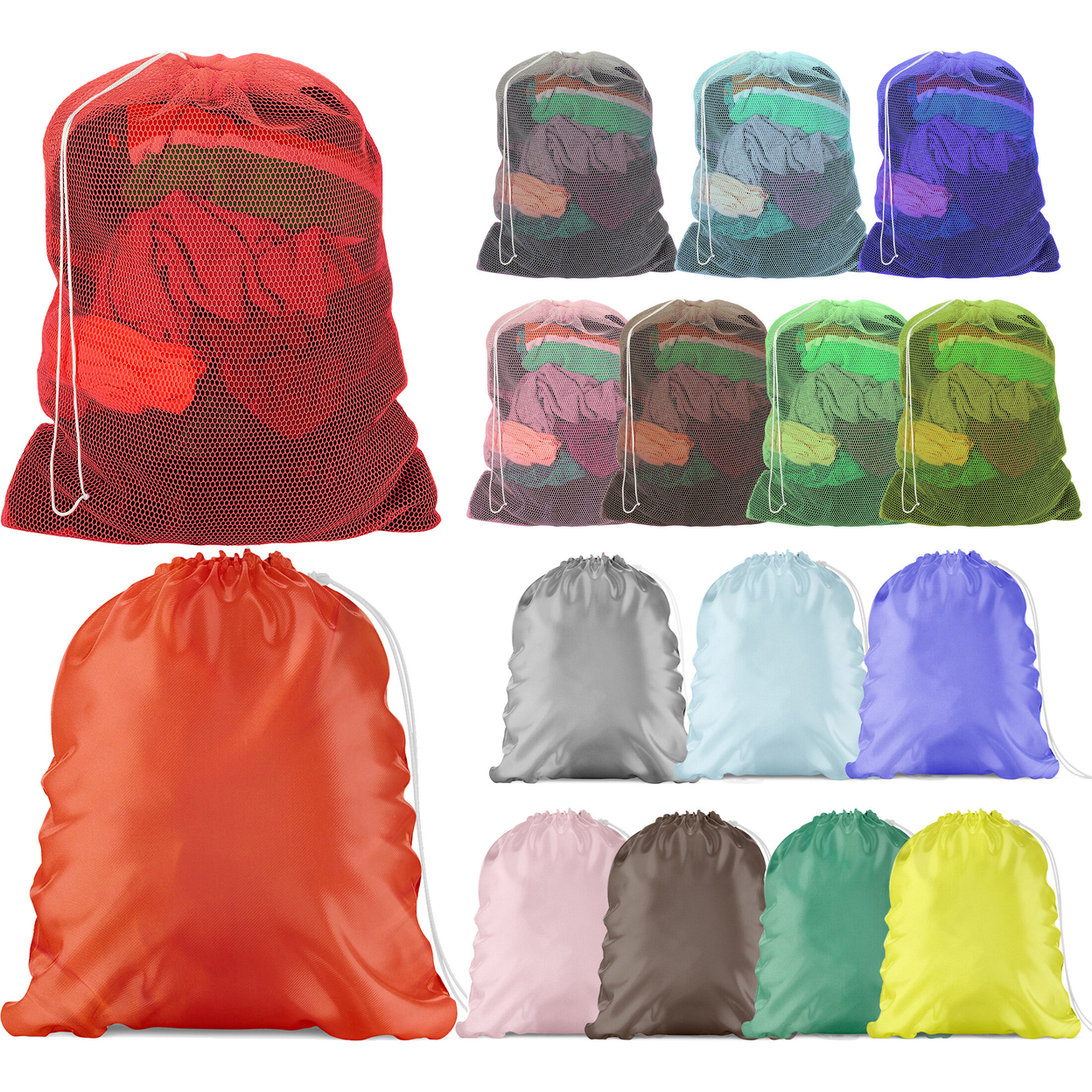 Multi-Pack: Durable Lightweight Mesh & Nylon Long Lasting Multi-Purpose Locking Drawstring Closure Laundry Bag - 3-pack, Nylon & Mesh