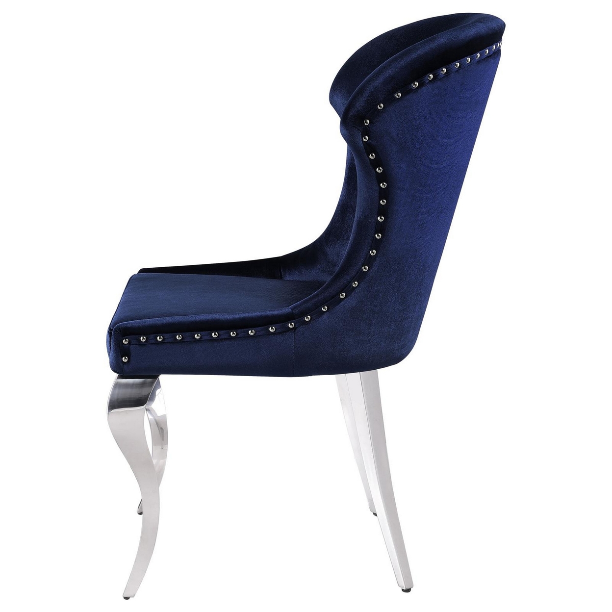 Cian 22 Inch Dining Chair, Curved, Cabriole Legs, Blue Velvet, Set Of 2-Saltoro Sherpi