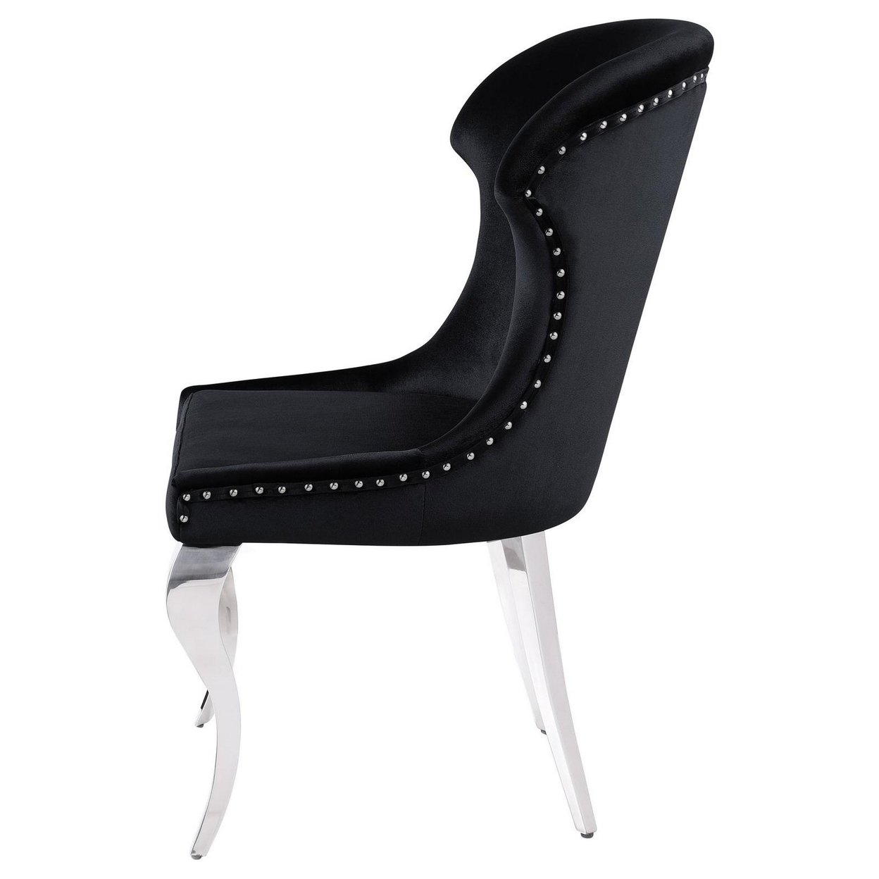 Cian 22 Inch Dining Chair, Curved, Cabriole Legs, Black Velvet, Set Of 2-Saltoro Sherpi