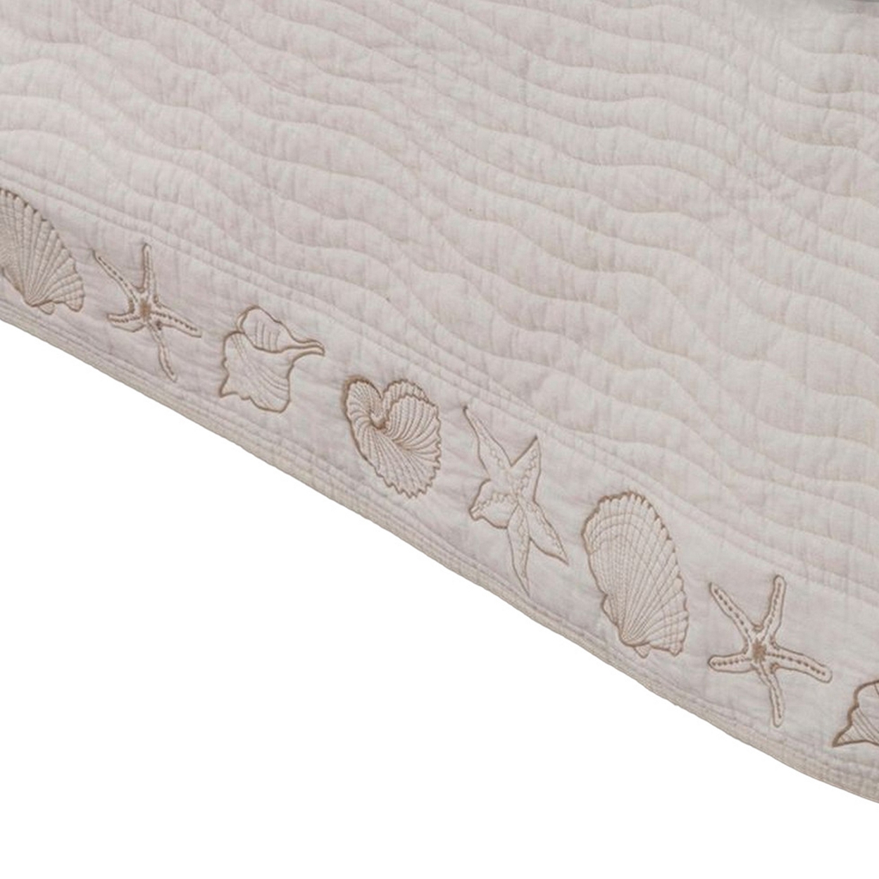 Sima Seashell Quilted Twin Bed Skirt, Cotton Fill, Triple Layered, Ivory-Saltoro Sherpi