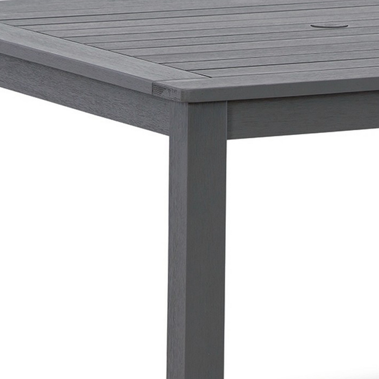 42 Inch Outdoor Square Dining Table, Planked Top, Gray Wood, Straight Legs