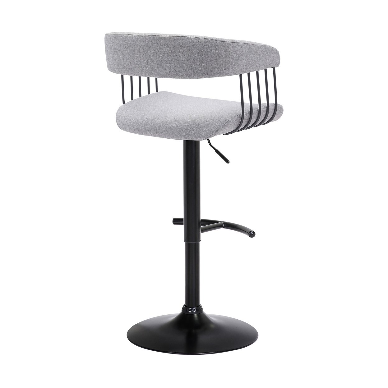Arya Barstool Chair, 24-33 Inch Adjustable Height, Light Gray Fabric, Black - Saltoro Sherpi