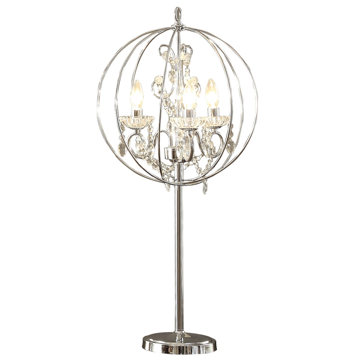 Shine 31 Inch Table Lamp, Chandelier Style, Crystal And Metal, Chrome -Saltoro Sherpi