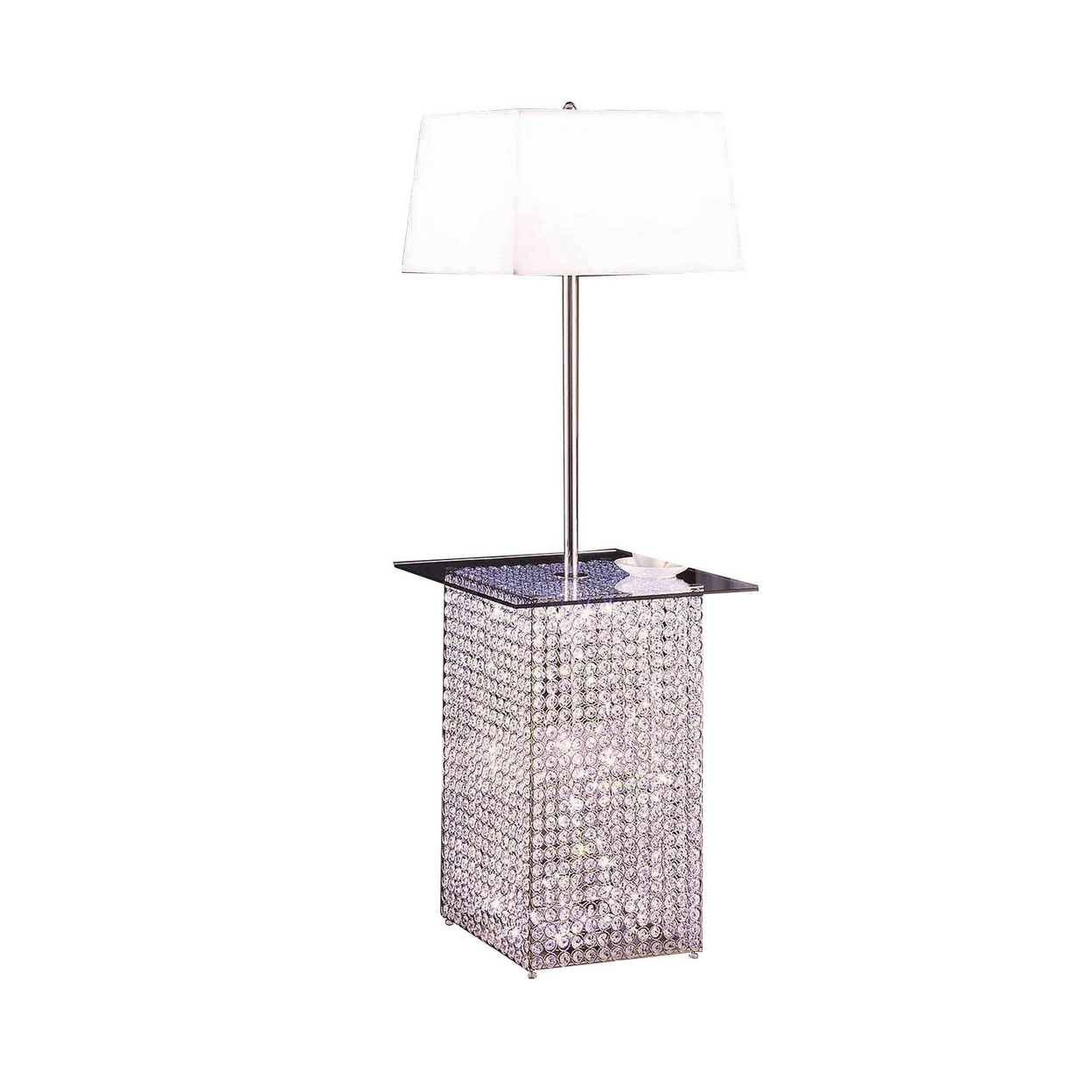 59 Inch Floor Lamp With Glass Tabletop, Crystal Stand, Metal, Clear -Saltoro Sherpi