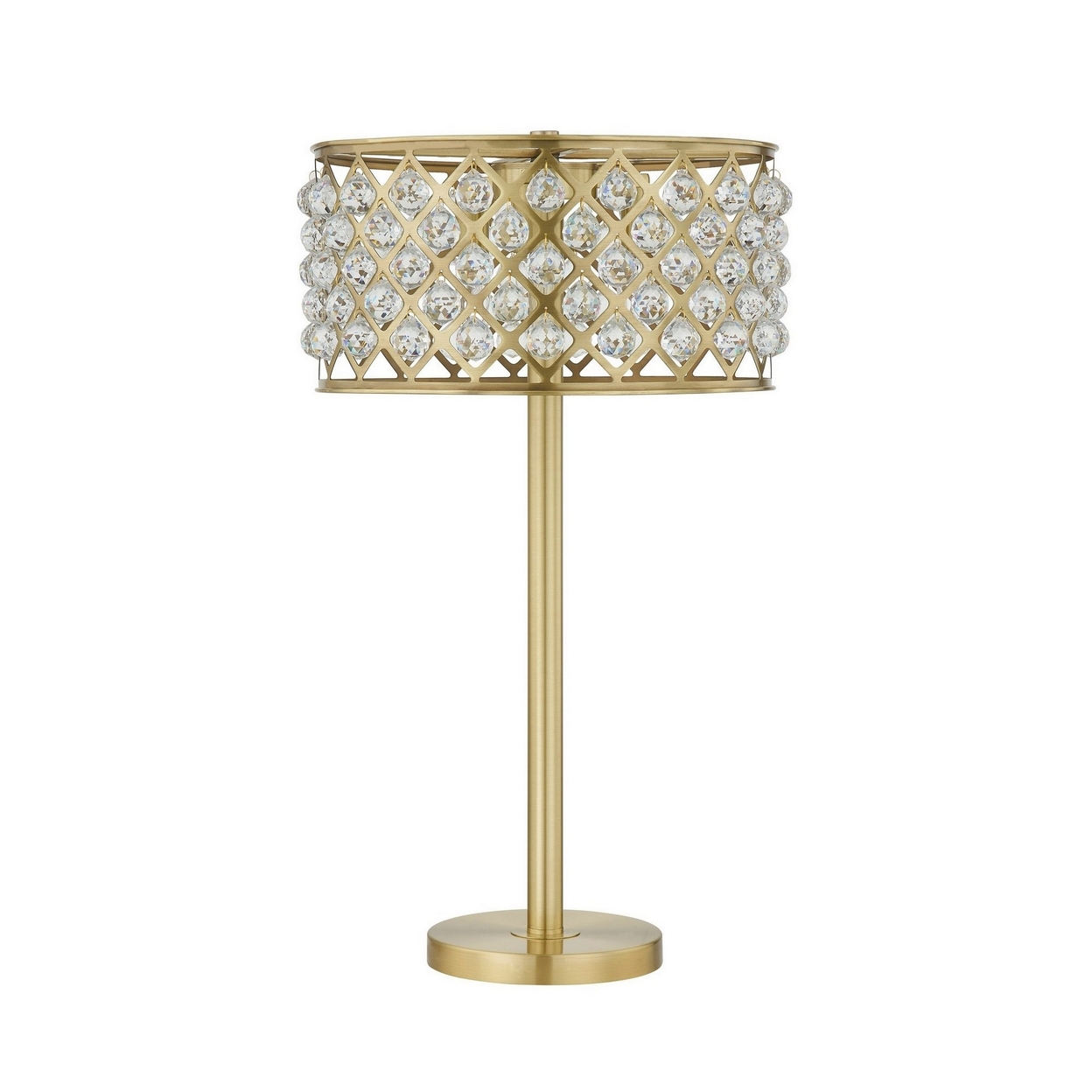 Dany 28 Inch Table Lamp With Crystal Drum Shade, Gold Brass Metal Base -Saltoro Sherpi