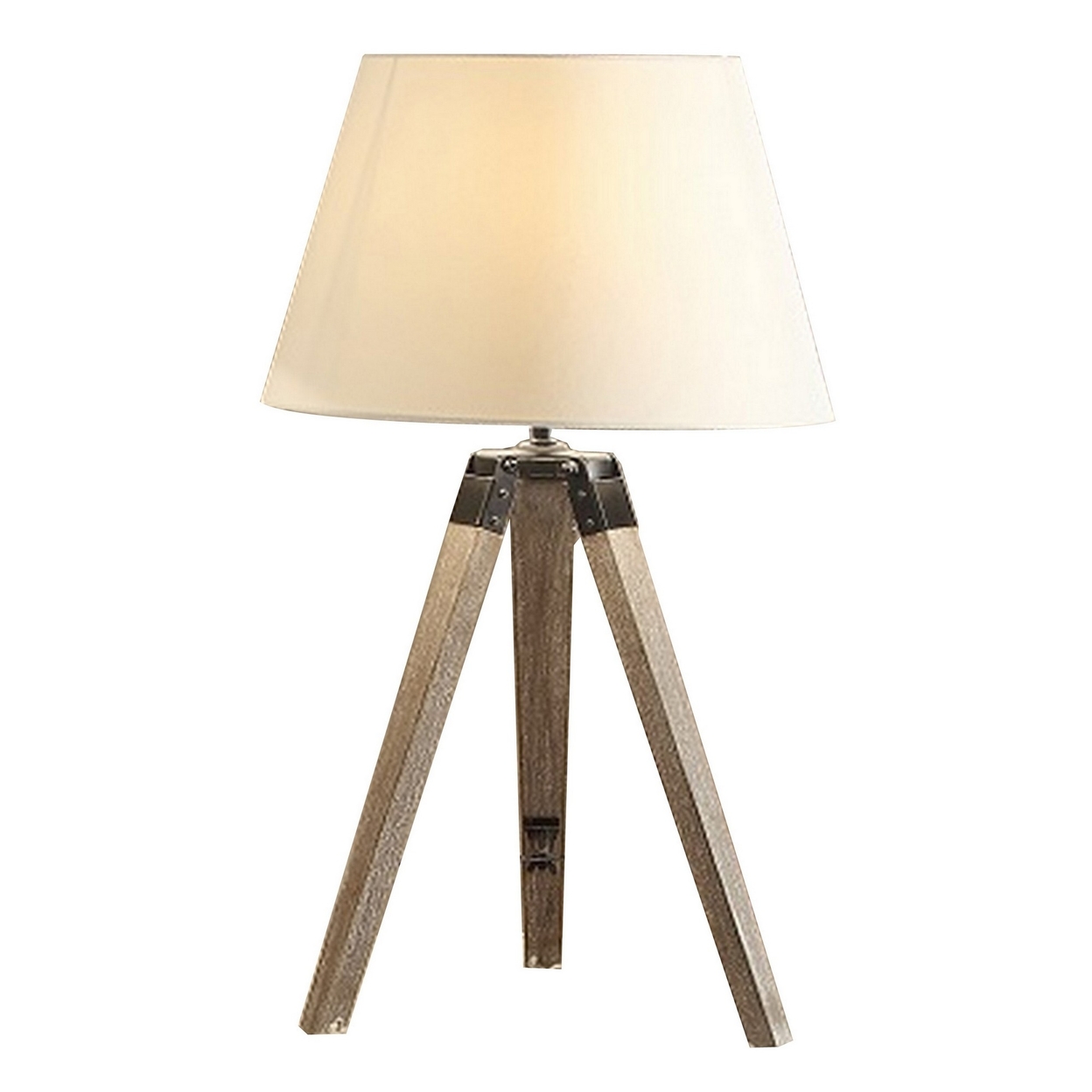 27 Inch Table Lamp, Tripod Legs Base, Empire Shade, Natural Wood, Gray -Saltoro Sherpi