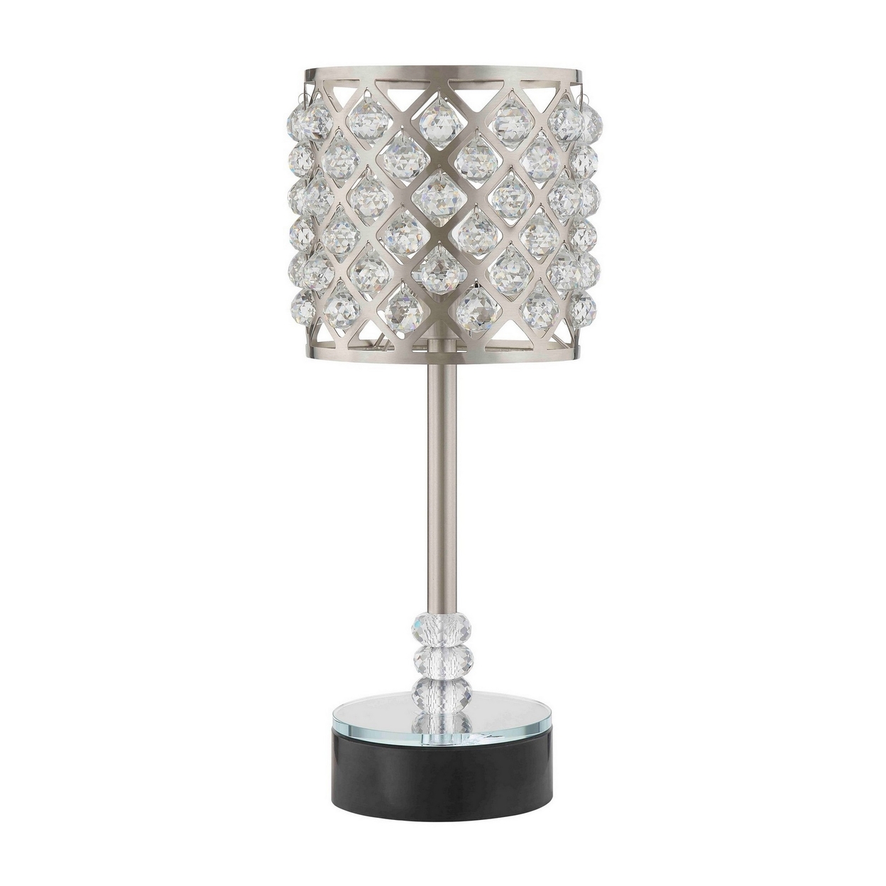 Dany 24 Inch Table Lamp With Crystal Drum Shade, Metal, Brushed Nickel -Saltoro Sherpi