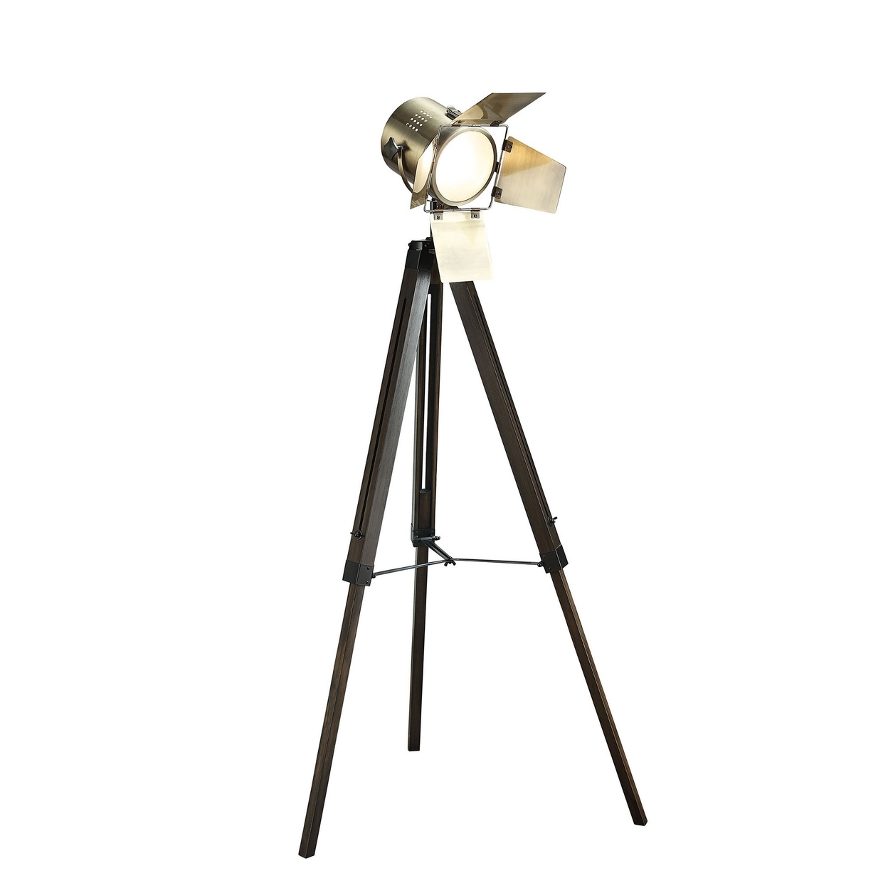 55 Inch Floor Lamp With Tripod Legs, Spotlight Design, Wood, Black Finish -Saltoro Sherpi