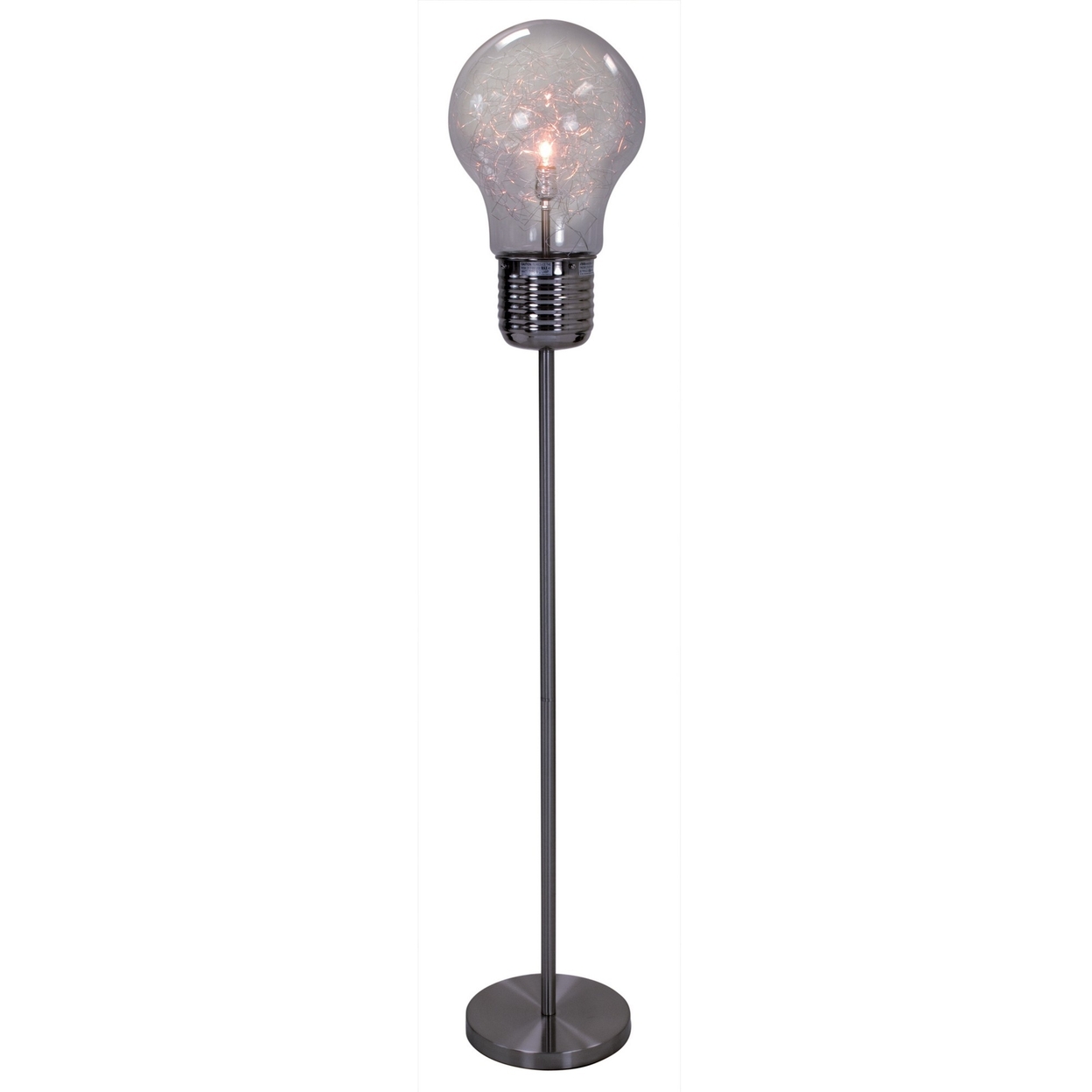 Febe 65 Inch Floor Lamp, Large Bulb Shade, Glass, Metal, Black Nickel -Saltoro Sherpi