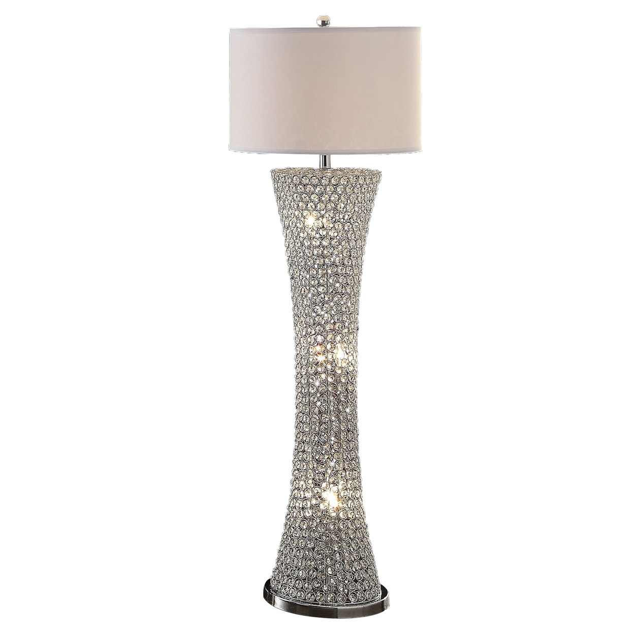 Wren 54 Inch Floor Lamp, Crystal Base With Subtle Curve, Metal, Silver -Saltoro Sherpi