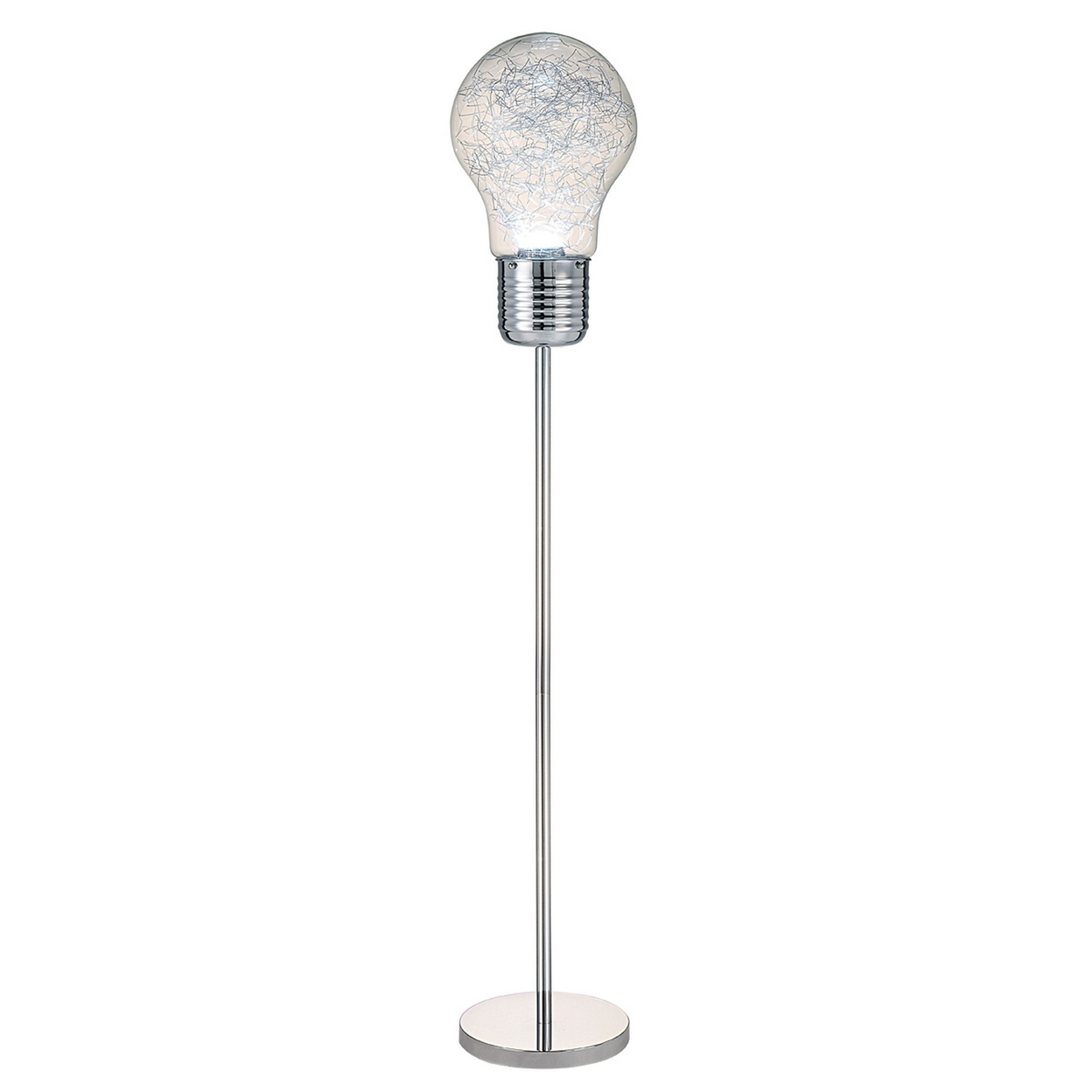 Zoom 66 Inch Floor Lamp, Globe Glass Shade In A Bulb Design, Silver -Saltoro Sherpi