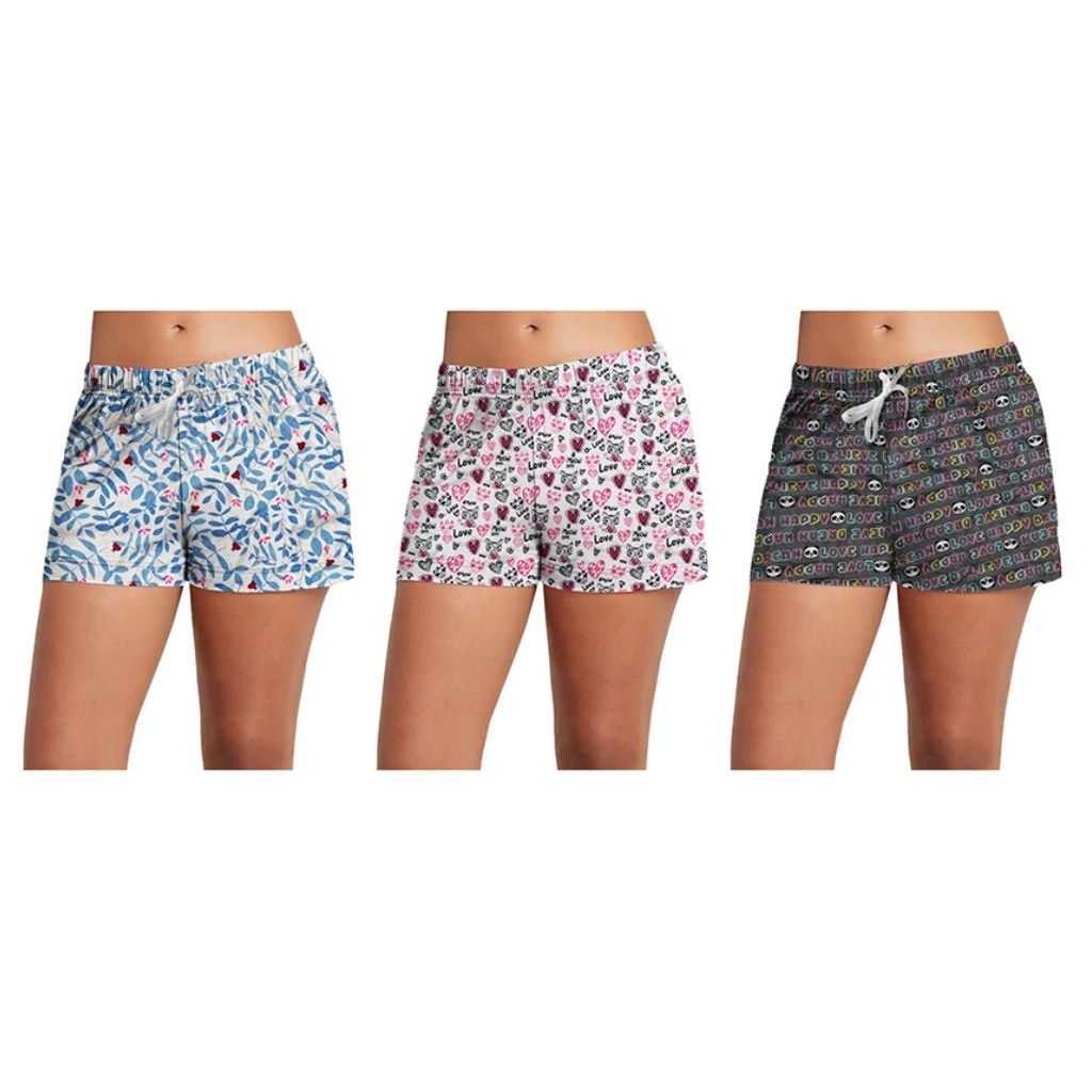 5-Pack: Women's Super-Soft Lightweight Fun Printed Comfy Lounge Bottom Pajama Shorts W/ Drawstring - Large, Shapes