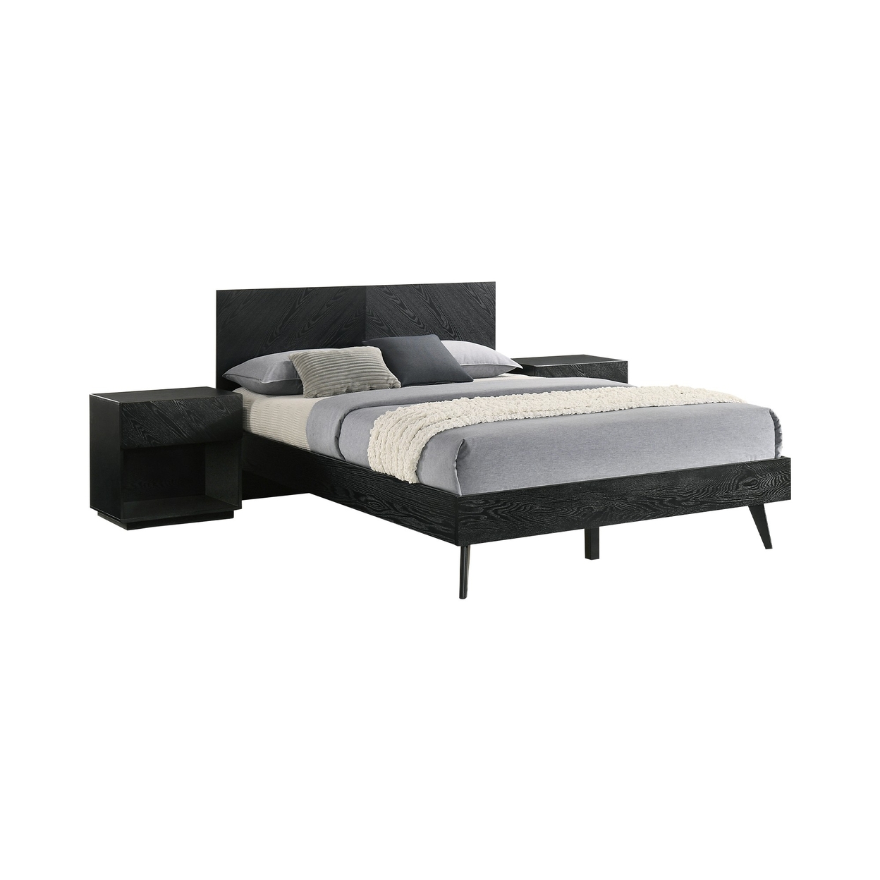 Mian Bedroom 3 Pcs Set, Queen Platform Bed And Nightstand, Sleek Black - Saltoro Sherpi