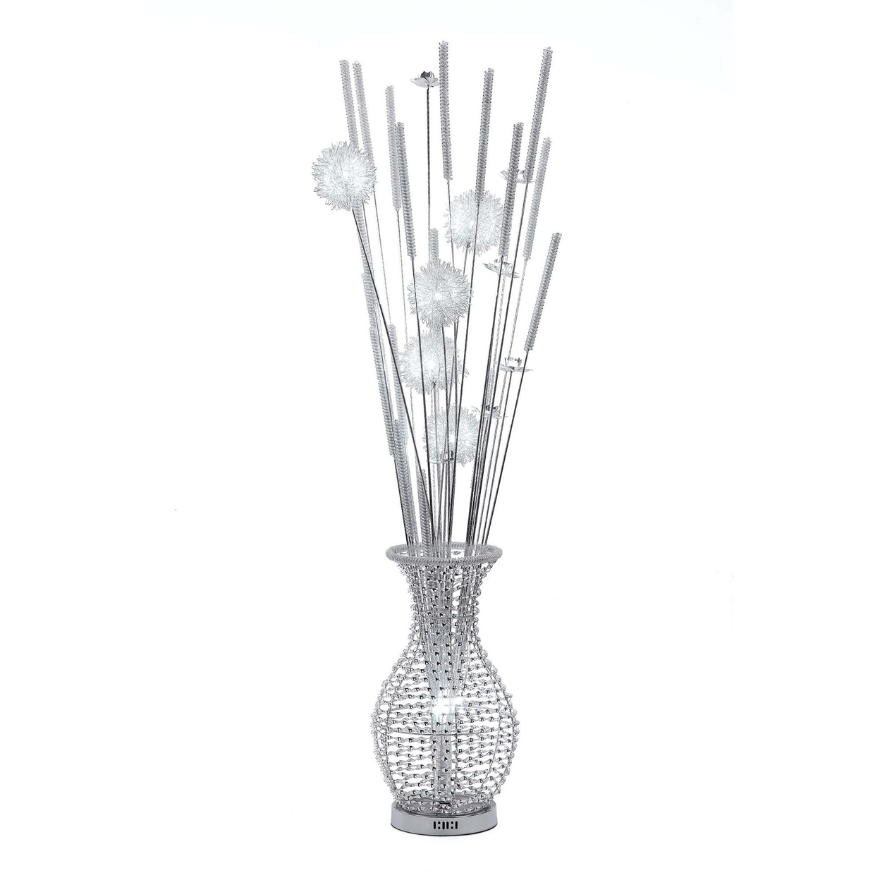 63 Inch Floor Lamp, Flower Vase Design, Wire Base, Metal, Chrome Finish -Saltoro Sherpi