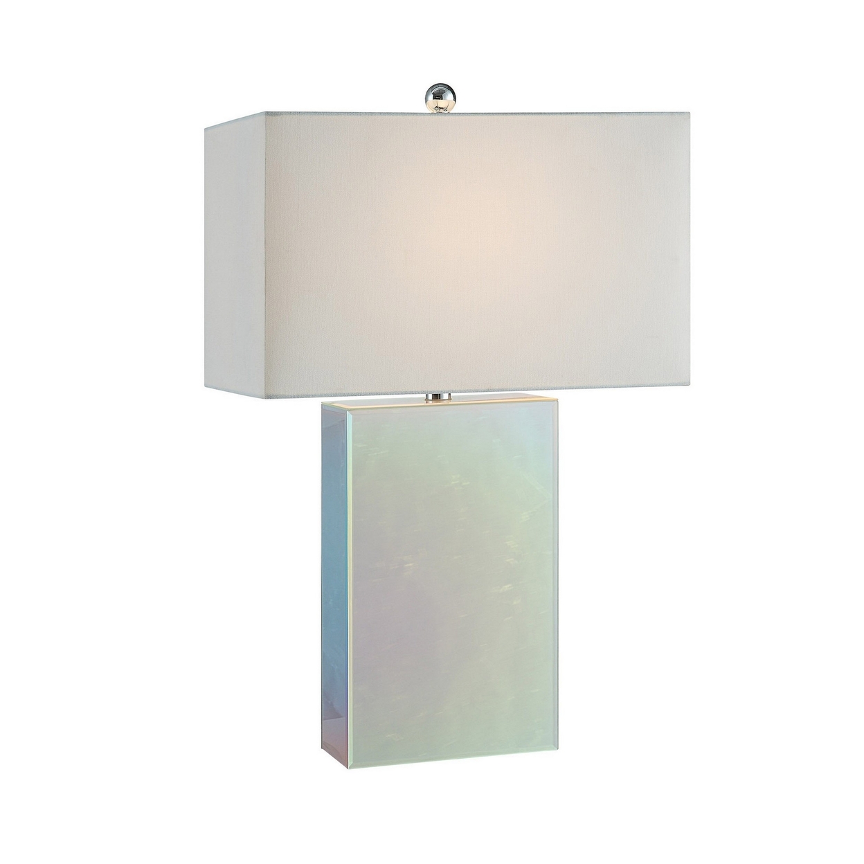 26 Inch Table Lamp, Rectangular Stand, Set Of 2, Glass, Multitone White -Saltoro Sherpi