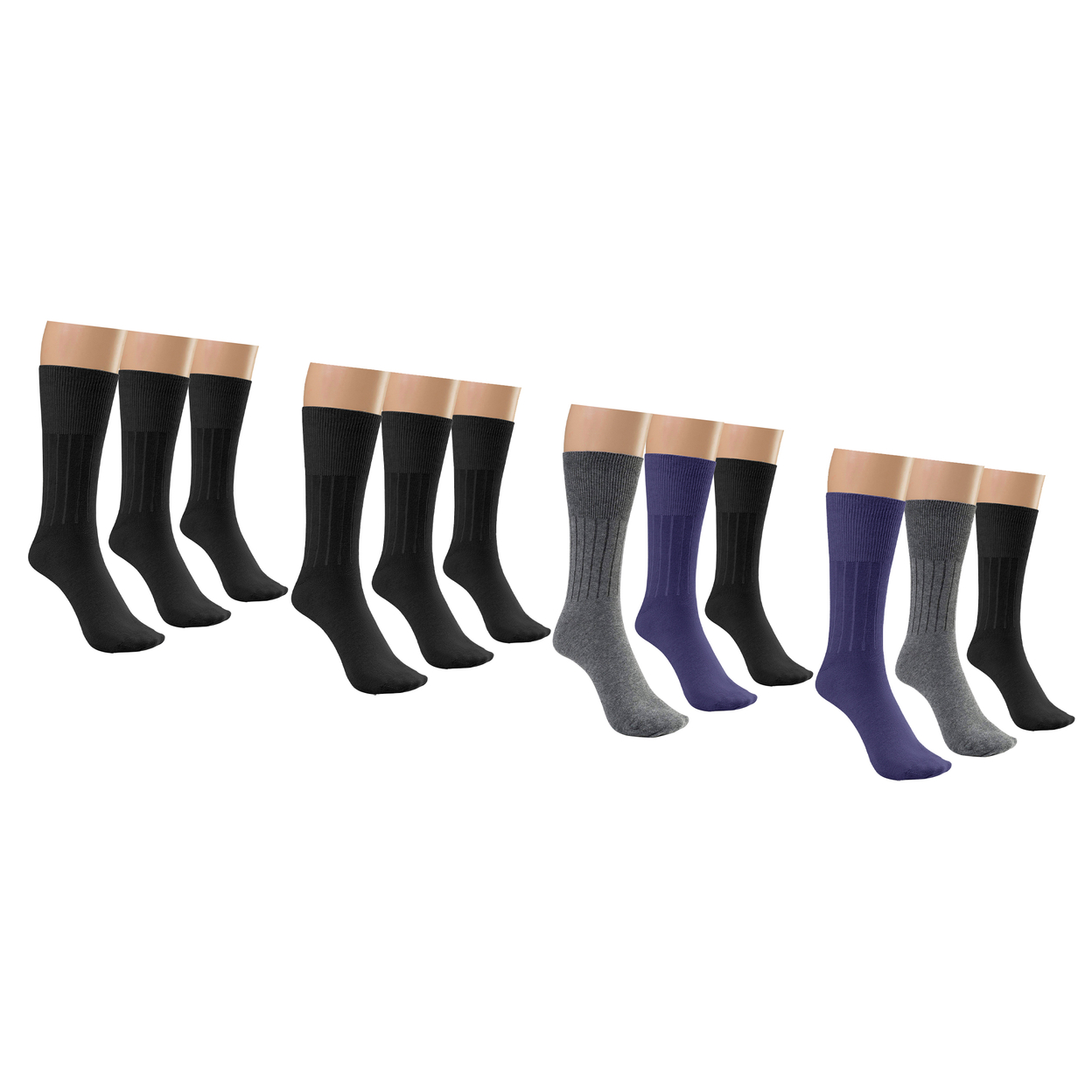 9-Pairs: Physician Approved Non-Binding Diabetic Circulatory Comfortable Moisture Wicking Dress Socks - Black