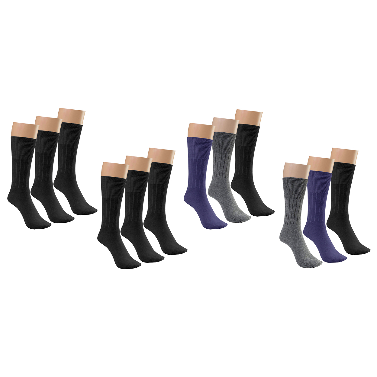12-Pairs: Physician Approved Non-Binding Diabetic Circulatory Comfortable Moisture Wicking Dress Socks - Assorted