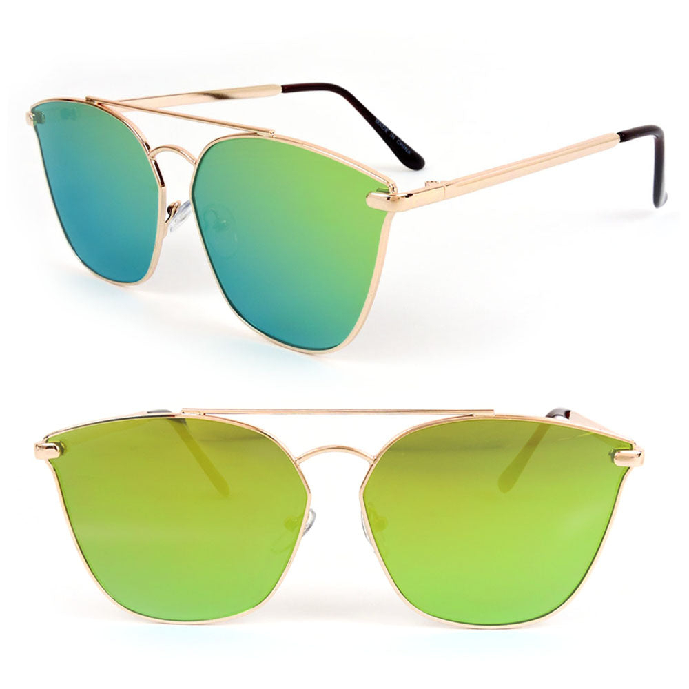 Lux Golden Metal Frame Colorful Mirror Sunglasses UV400 Lens Fashion SunGlasses - Blue