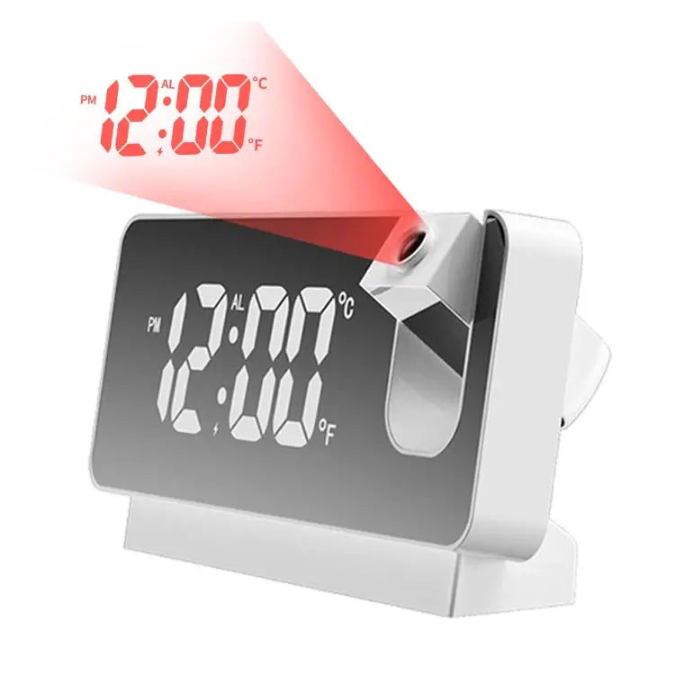 Projection Alarm Clock, Digital Clock With 180Â° Rotatable Projector, Large LED Display, Date, Temperature, Clock For Your Bedroom - White