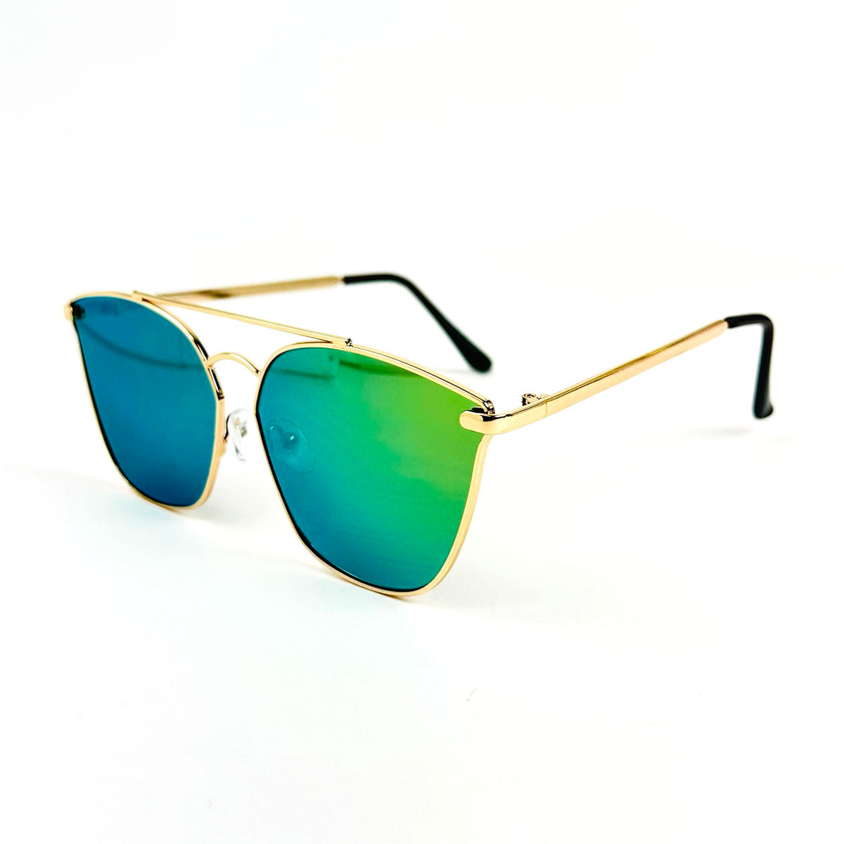Lux Golden Metal Frame Colorful Mirror Sunglasses UV400 Lens Fashion SunGlasses - Olive