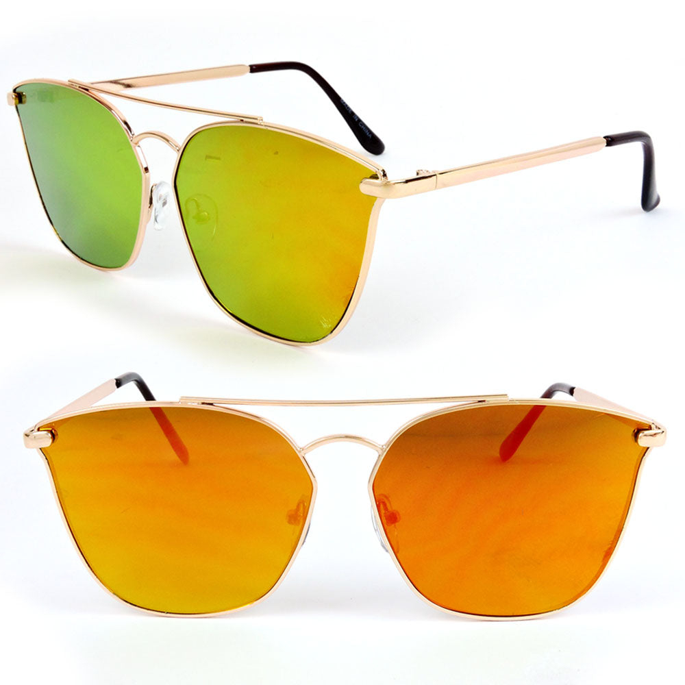 Lux Golden Metal Frame Colorful Mirror Sunglasses UV400 Lens Fashion SunGlasses - Orange