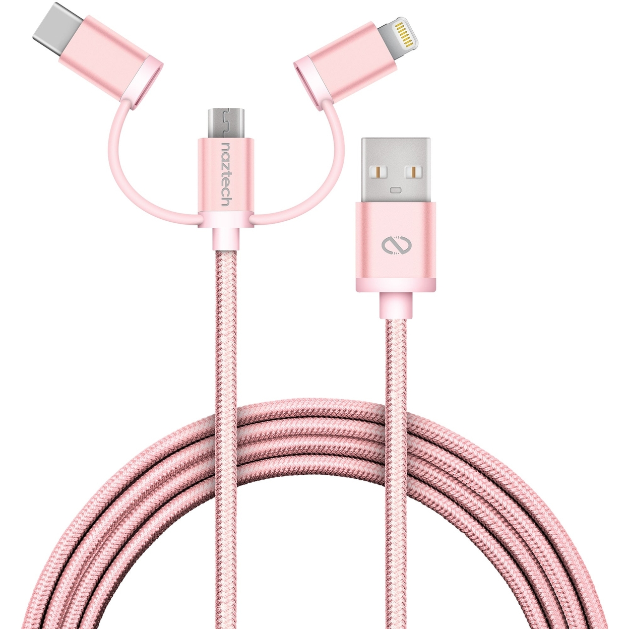 Naztech 3X1 Micro Lightning & USB-C Charge & Sync 6ft Cable (MICRO-PRNT) - Silver