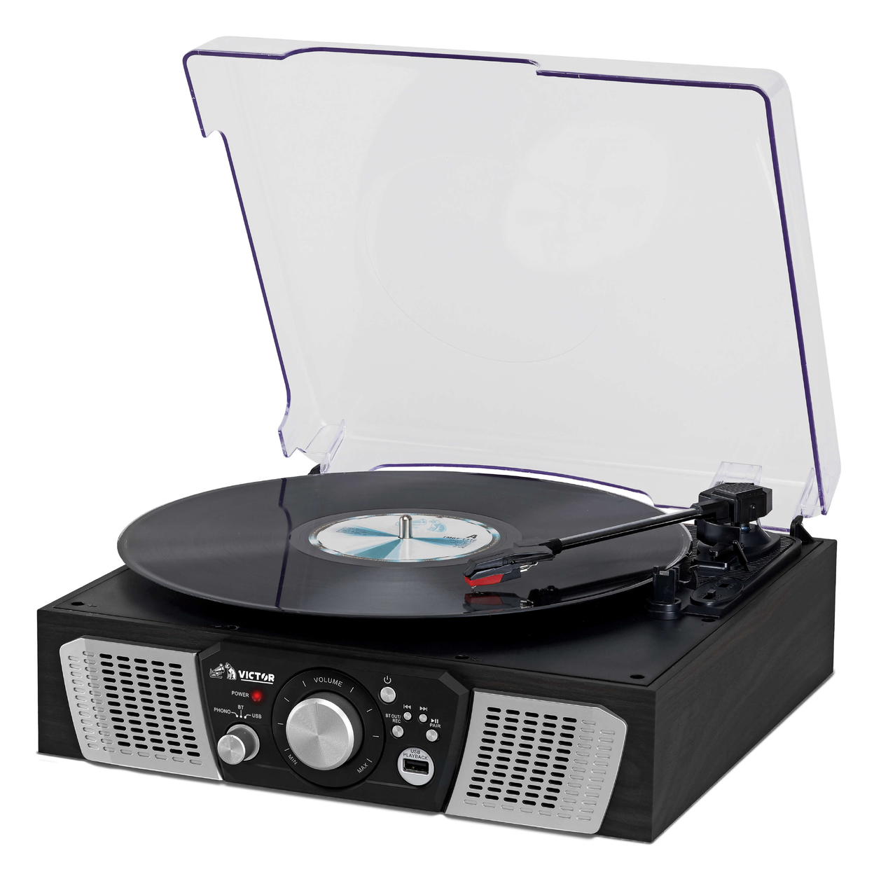 Victor Lakeshore 5-in-1 Hybrid Bluetooth Turntable System W USB And RCA Output - Black