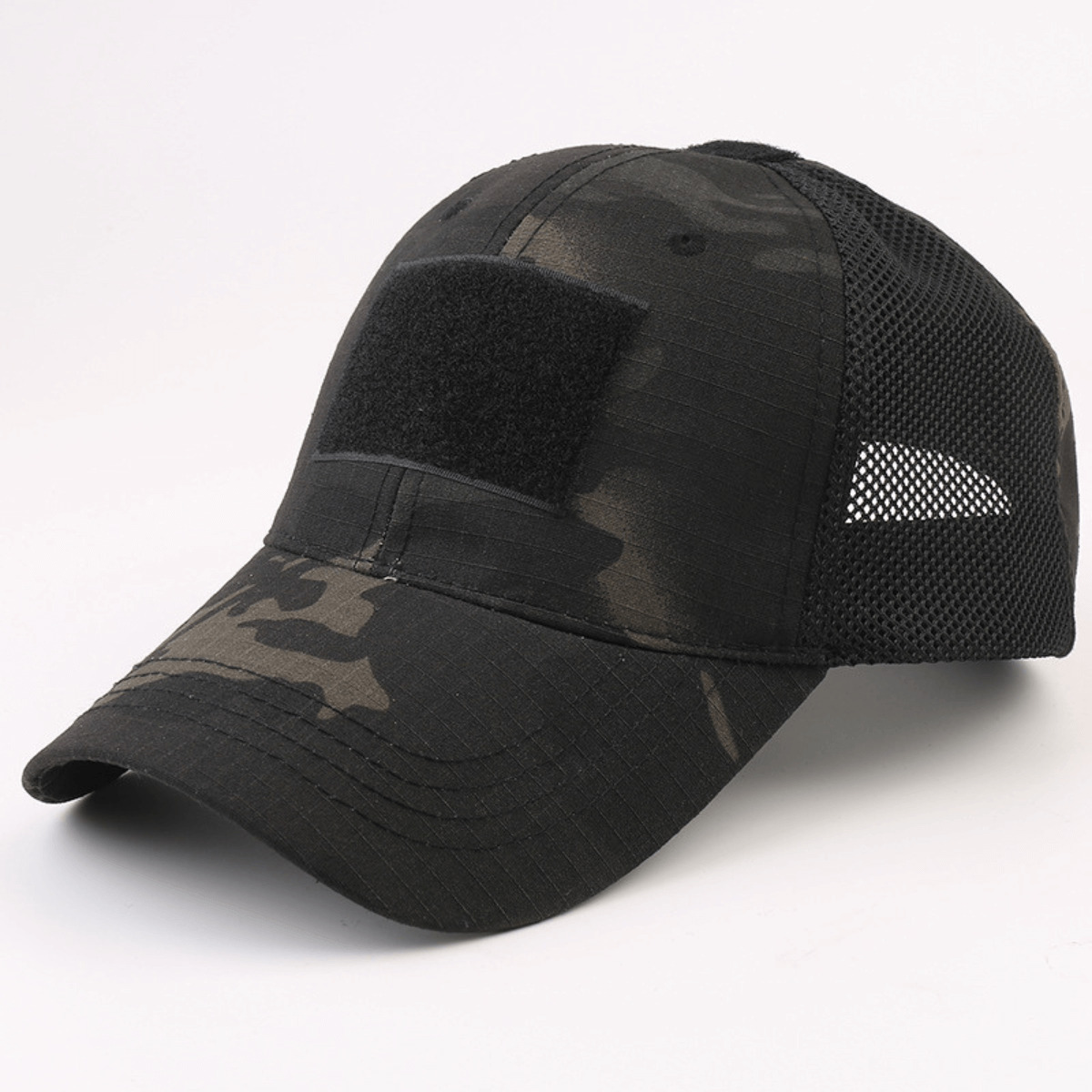 Tactical-Style Patch Hat With Adjustable Strap - Black Camo
