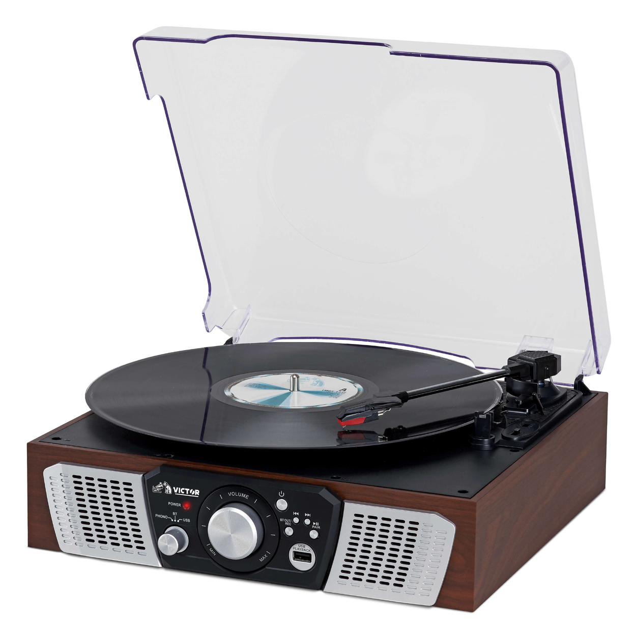 Victor Lakeshore 5-in-1 Hybrid Bluetooth Turntable System W USB And RCA Output - Espresso