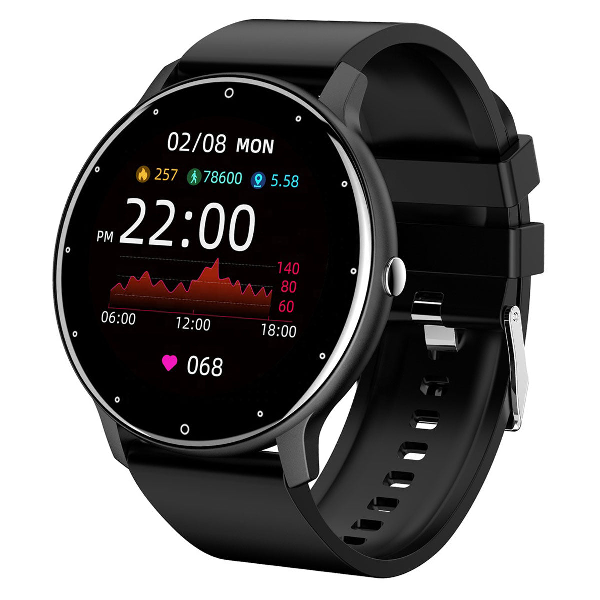 Smart Watch For Men Women Heart Rate, Blood Pressure, Sleep Monitoring, Long Battery Life - Black
