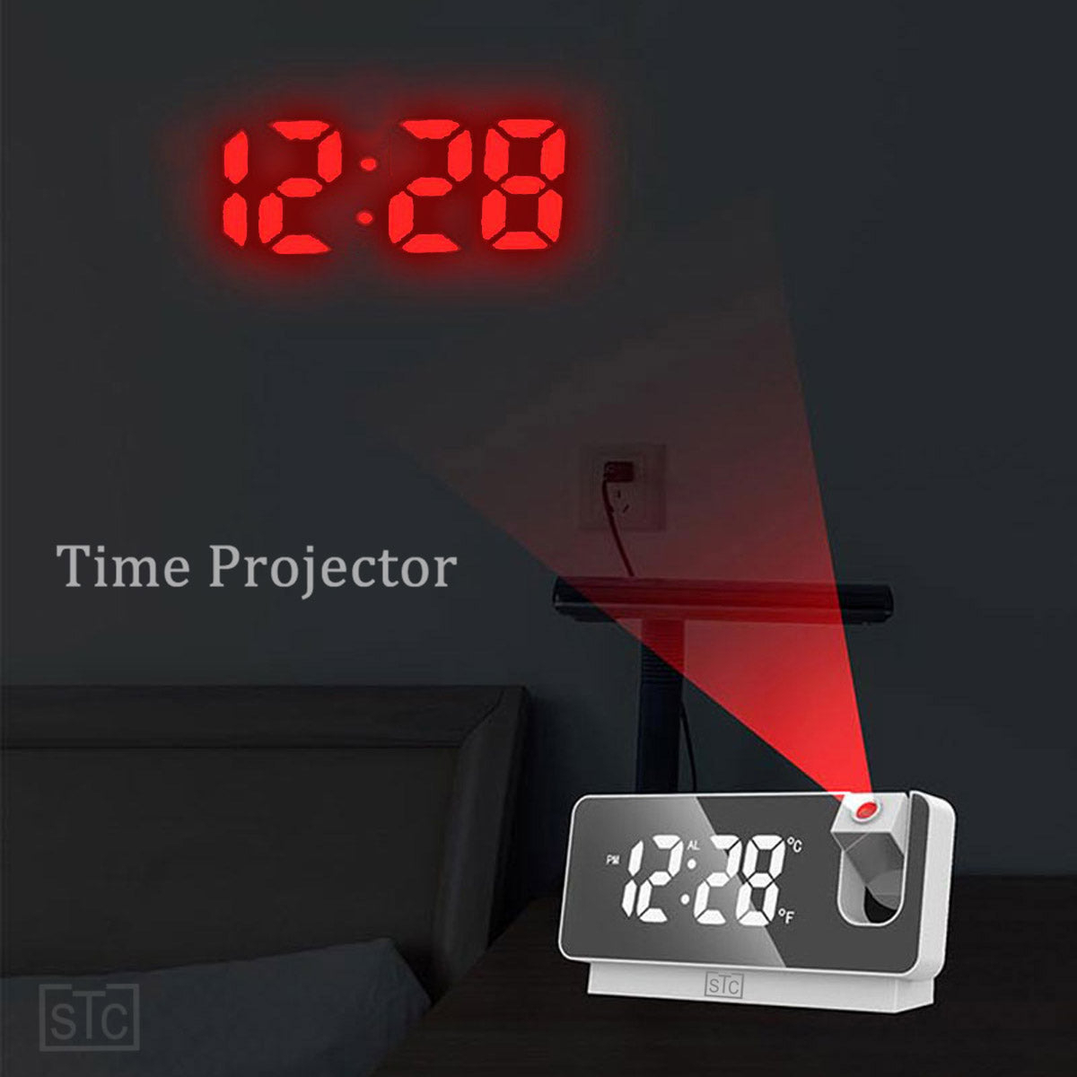 Projection Alarm Clock, Digital Clock With 180Â° Rotatable Projector, Large LED Display, Date, Temperature, Clock For Your Bedroom - Black
