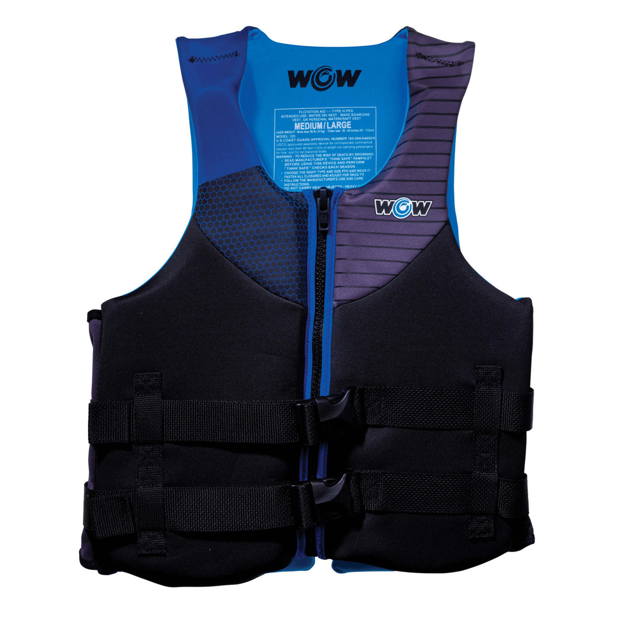 WOW Sports Feel Good Dual Sized Evoprene PFD Personal Floatation Device For Adults - Blue, Medium / Large