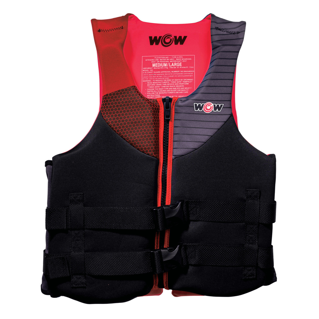 WOW Sports Feel Good Dual Sized Evoprene PFD Personal Floatation Device For Adults - Red, Medium / Large