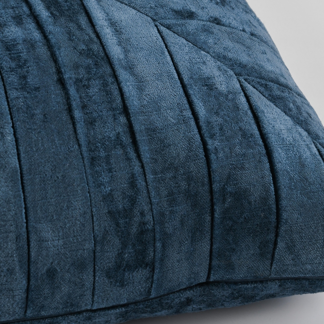 14 X 26 Accent Lumbar Pillow, Down, Geometric Pleated Pattern, Blue Velvet- Saltoro Sherpi
