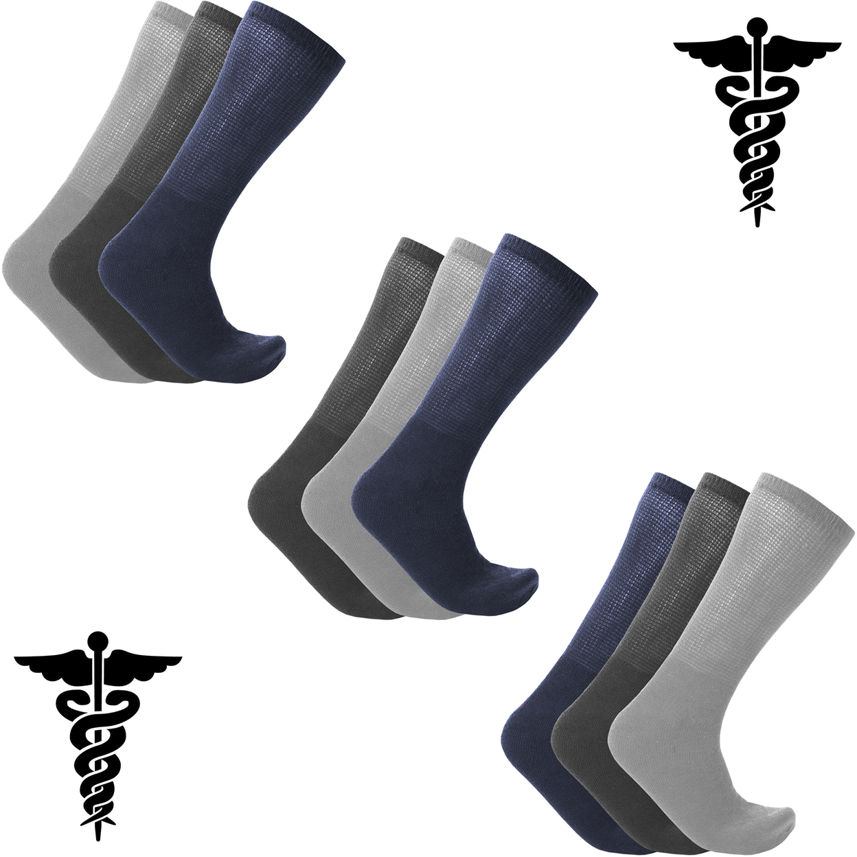 6-Pairs: Physician Approved Non-Binding Neuropathy Diabetic Crew Circulatory Socks - Assorted